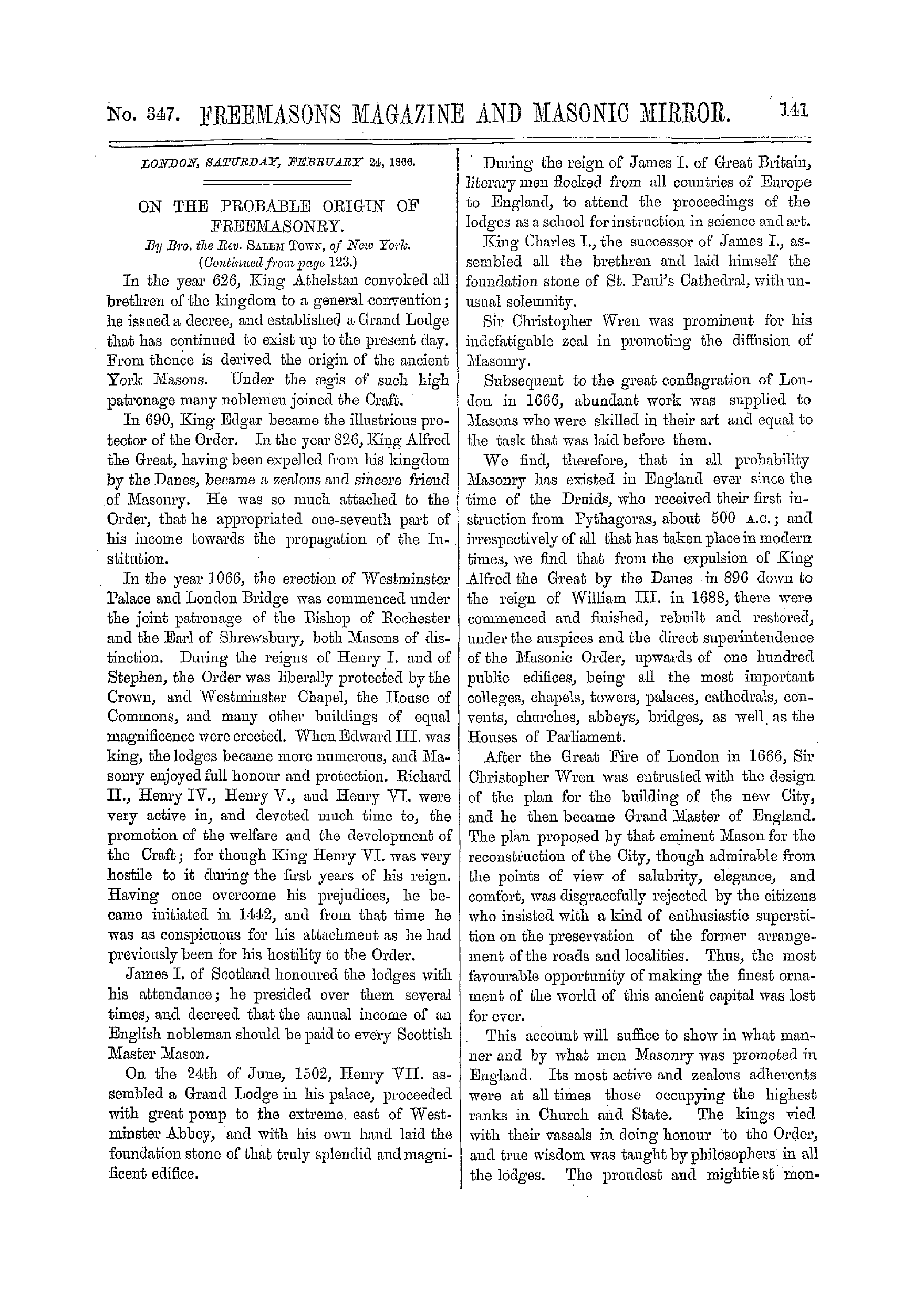The Freemasons' Monthly Magazine