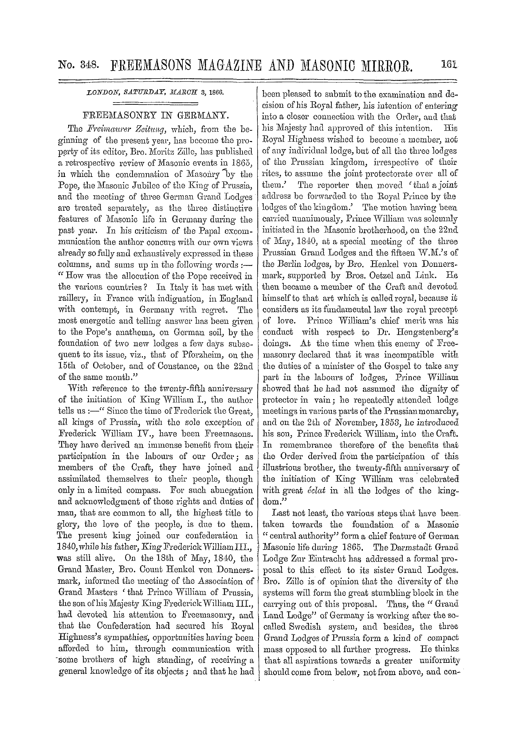 The Freemasons' Monthly Magazine