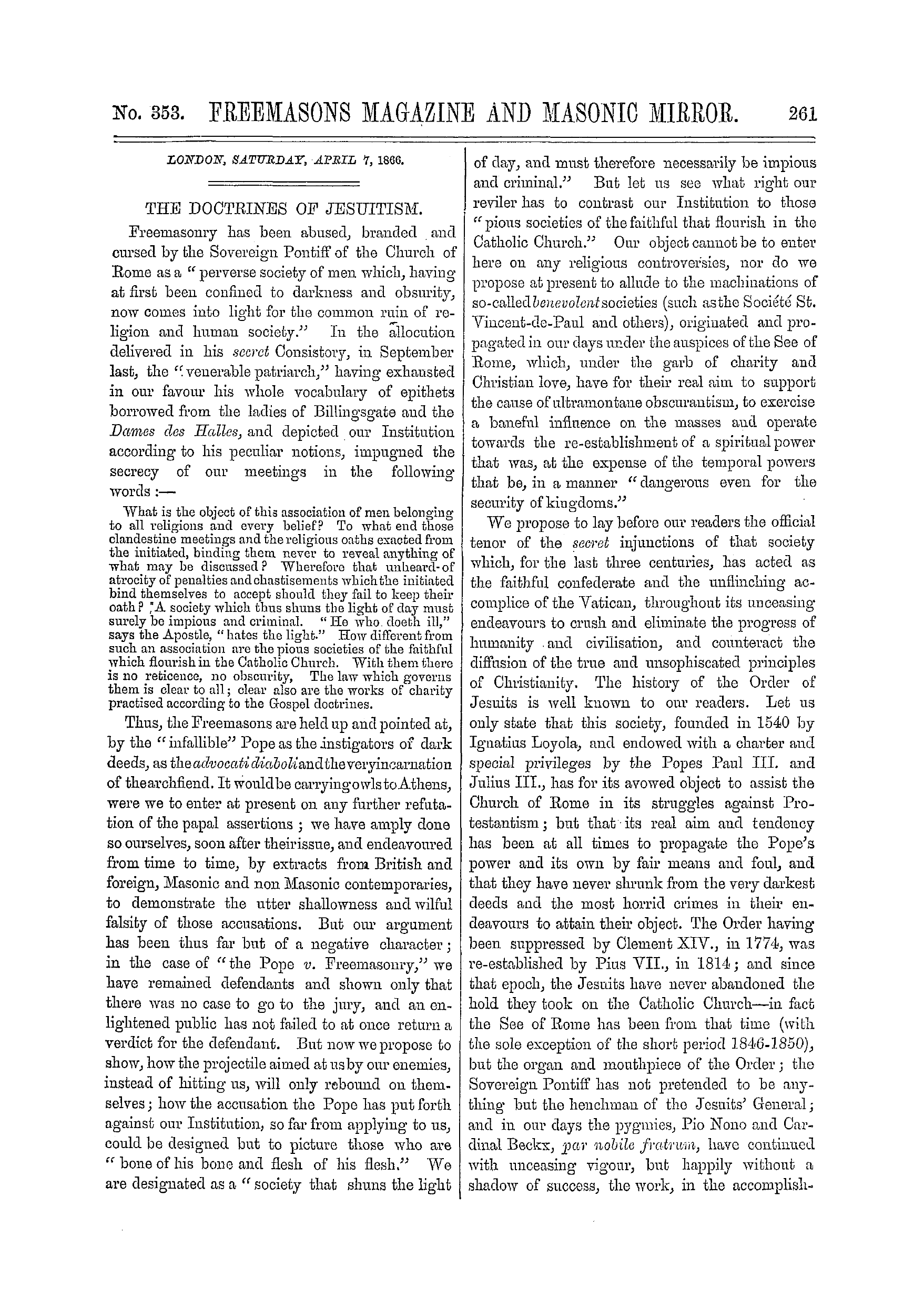 The Freemasons' Monthly Magazine