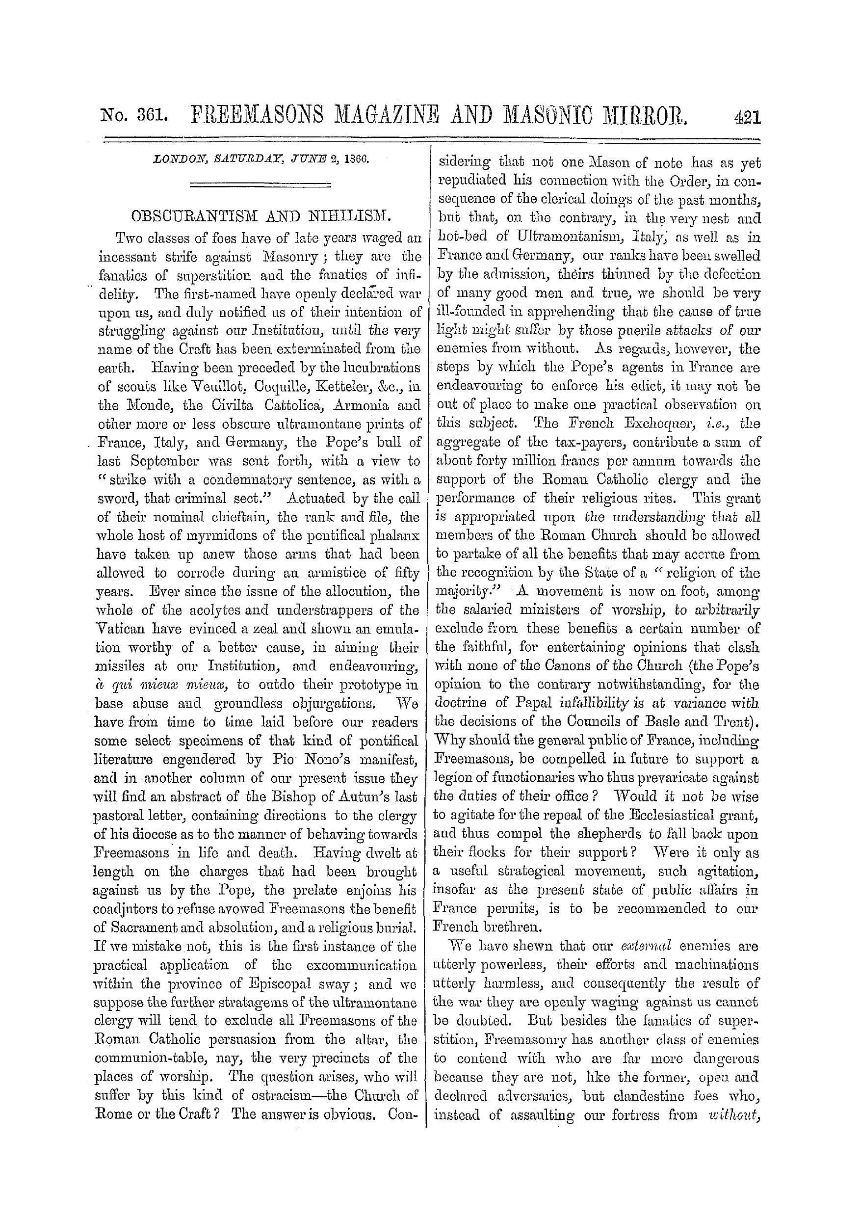 The Freemasons' Monthly Magazine