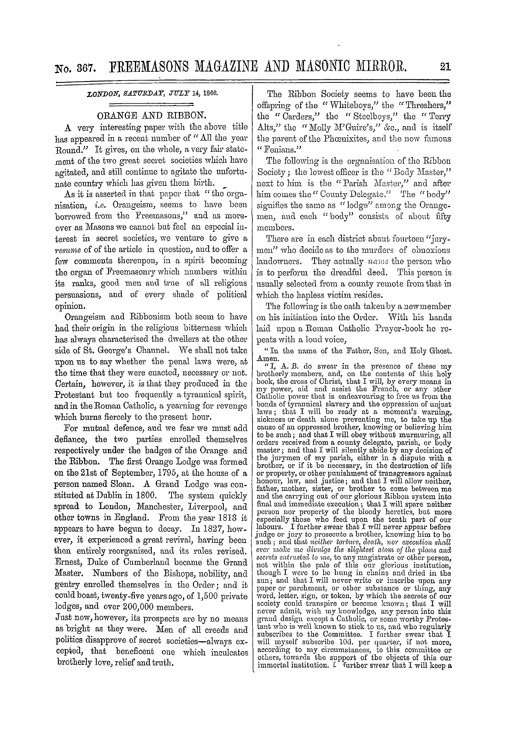 The Freemasons' Monthly Magazine