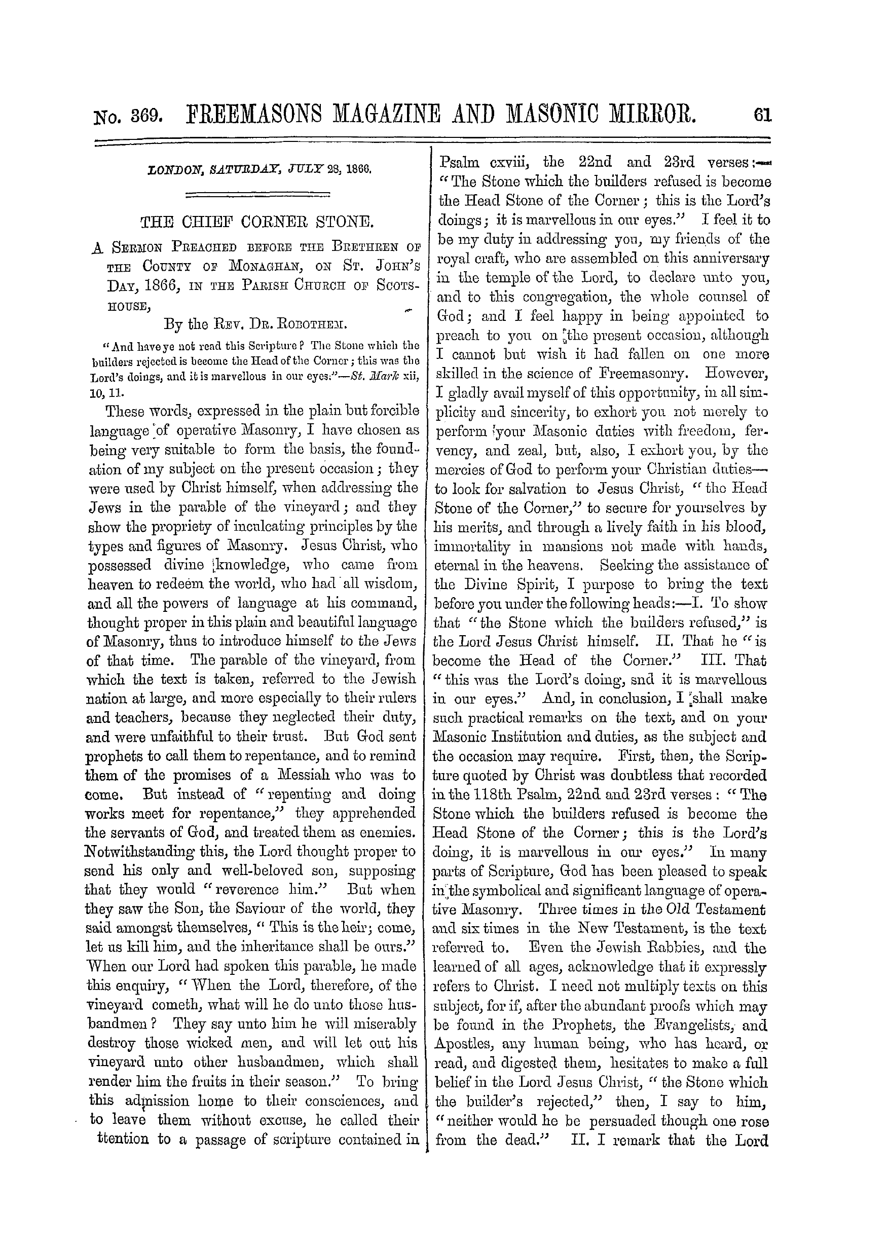 The Freemasons' Monthly Magazine