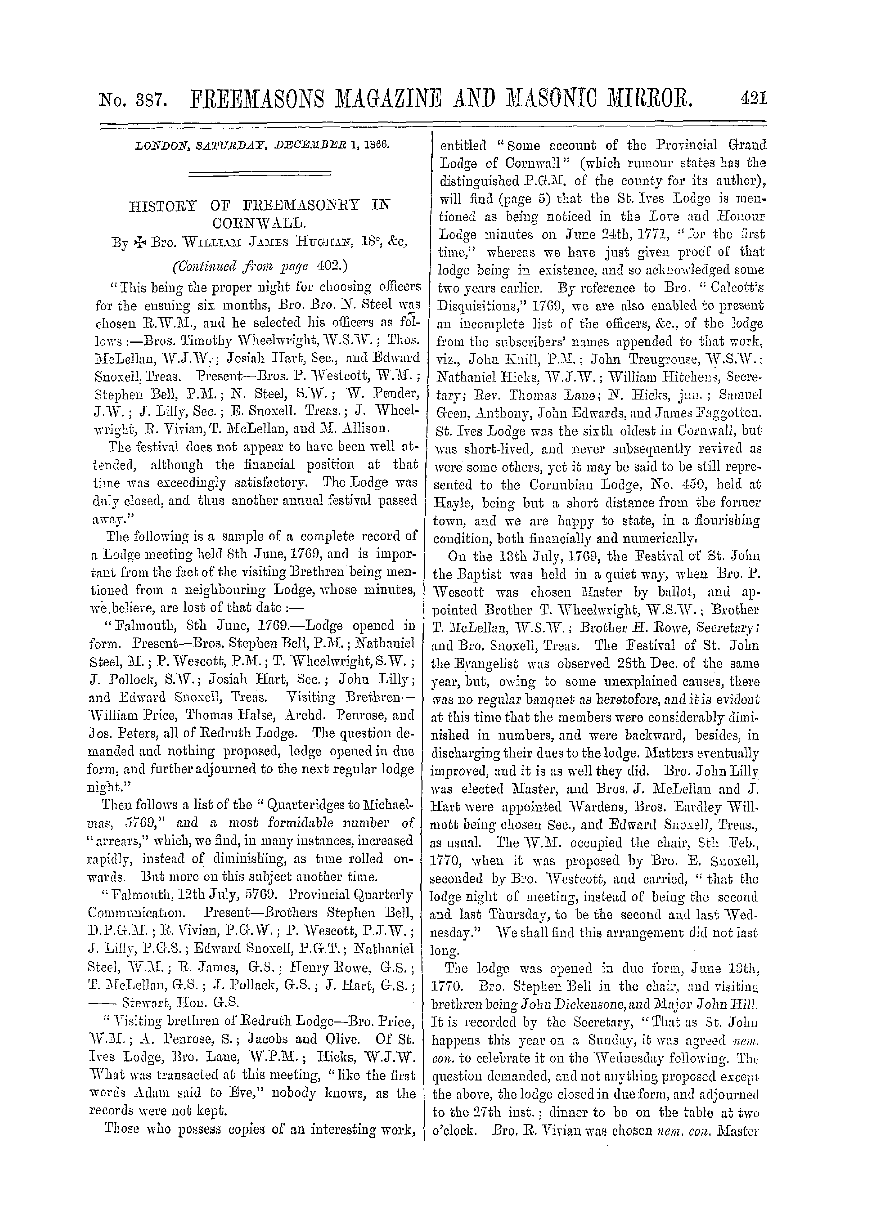 The Freemasons' Monthly Magazine