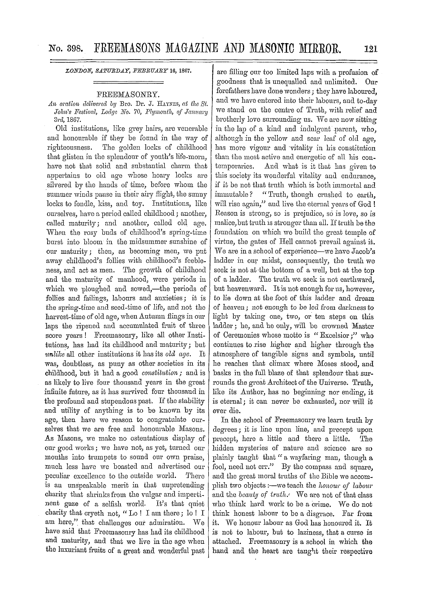 The Freemasons' Monthly Magazine