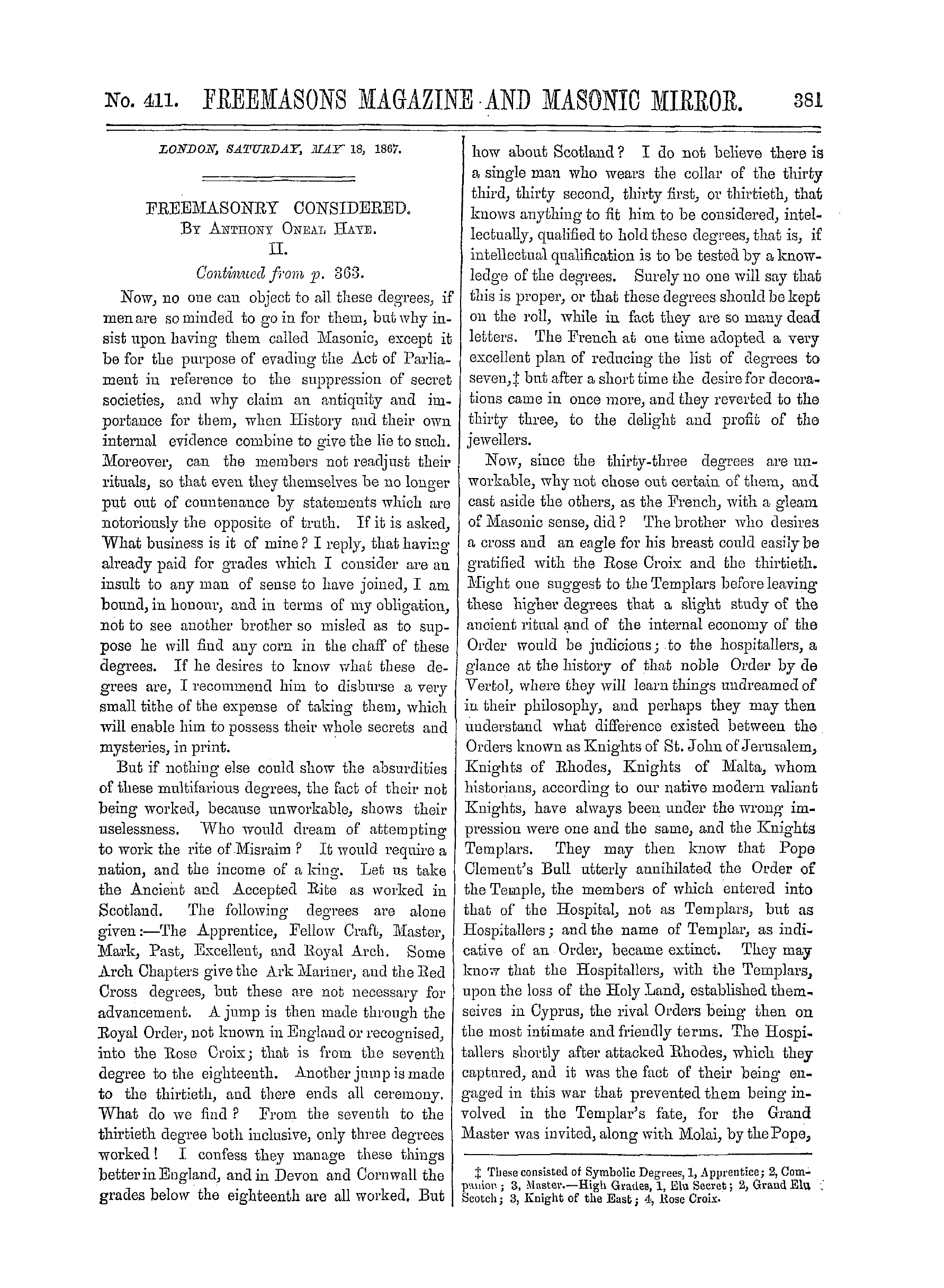 The Freemasons' Monthly Magazine