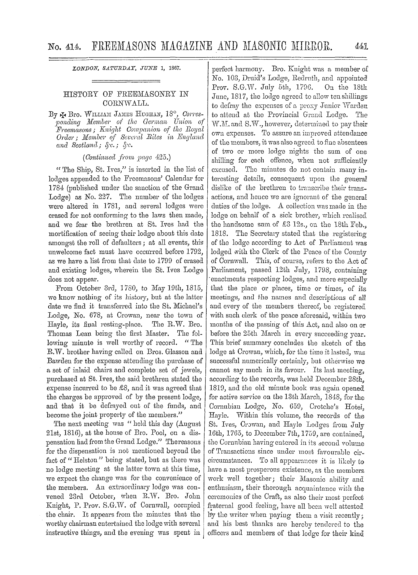 The Freemasons' Monthly Magazine