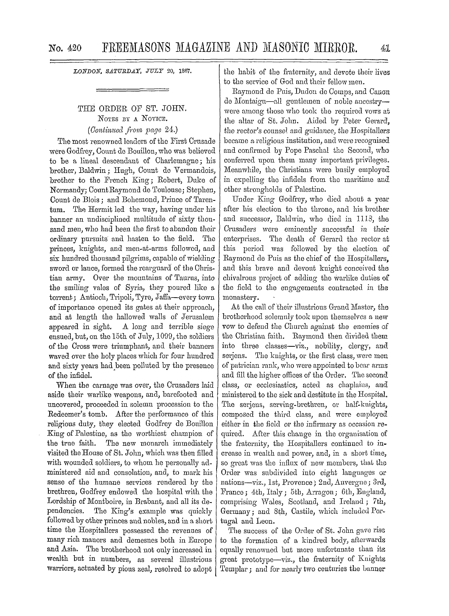 The Freemasons' Monthly Magazine
