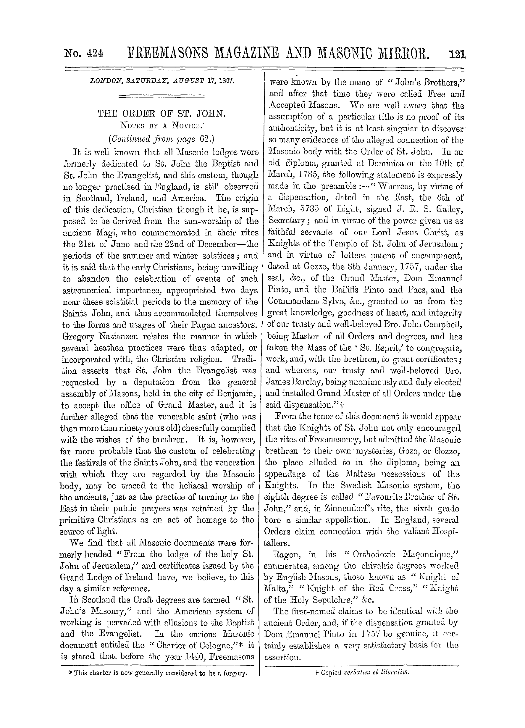 The Freemasons' Monthly Magazine