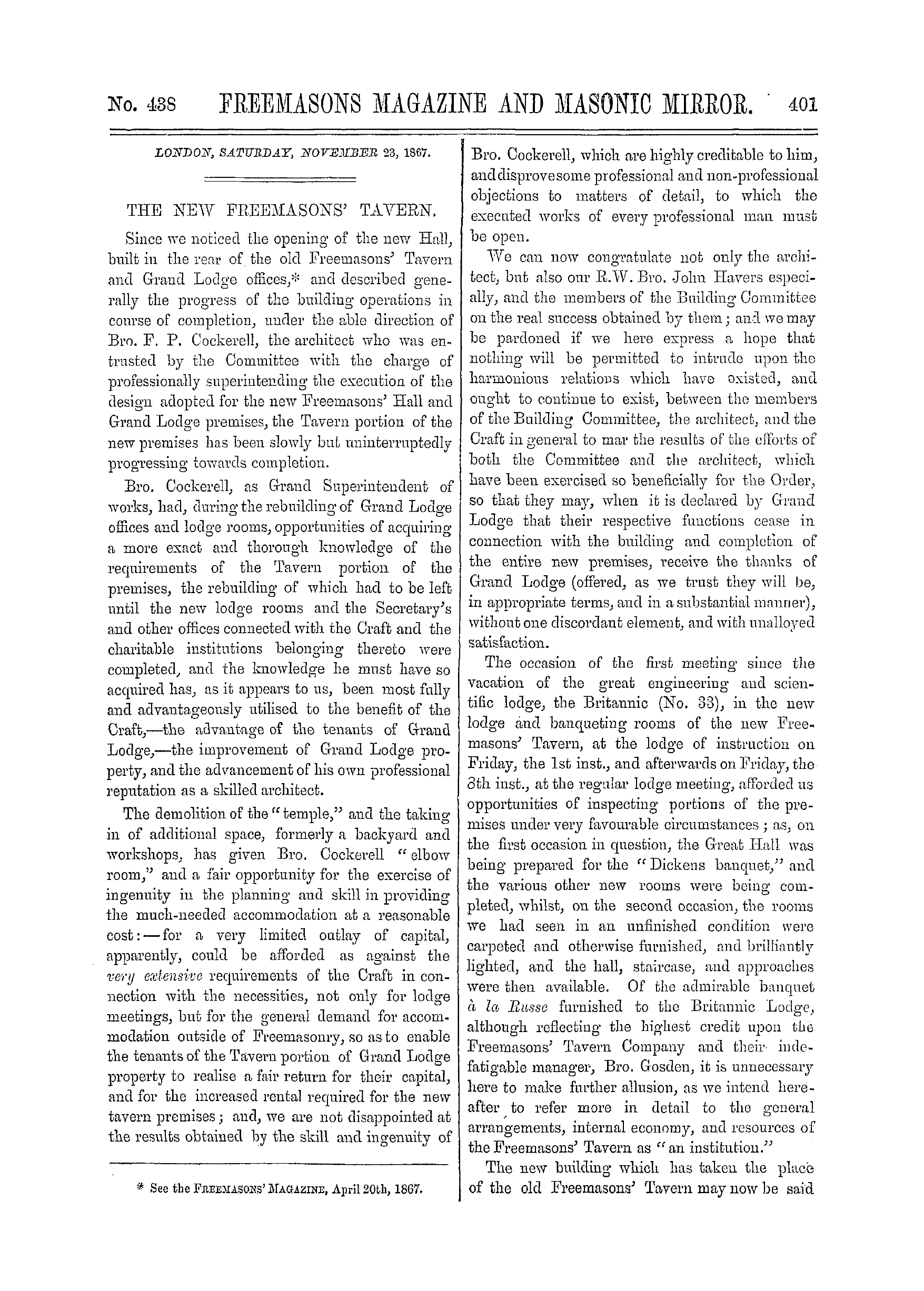 The Freemasons' Monthly Magazine