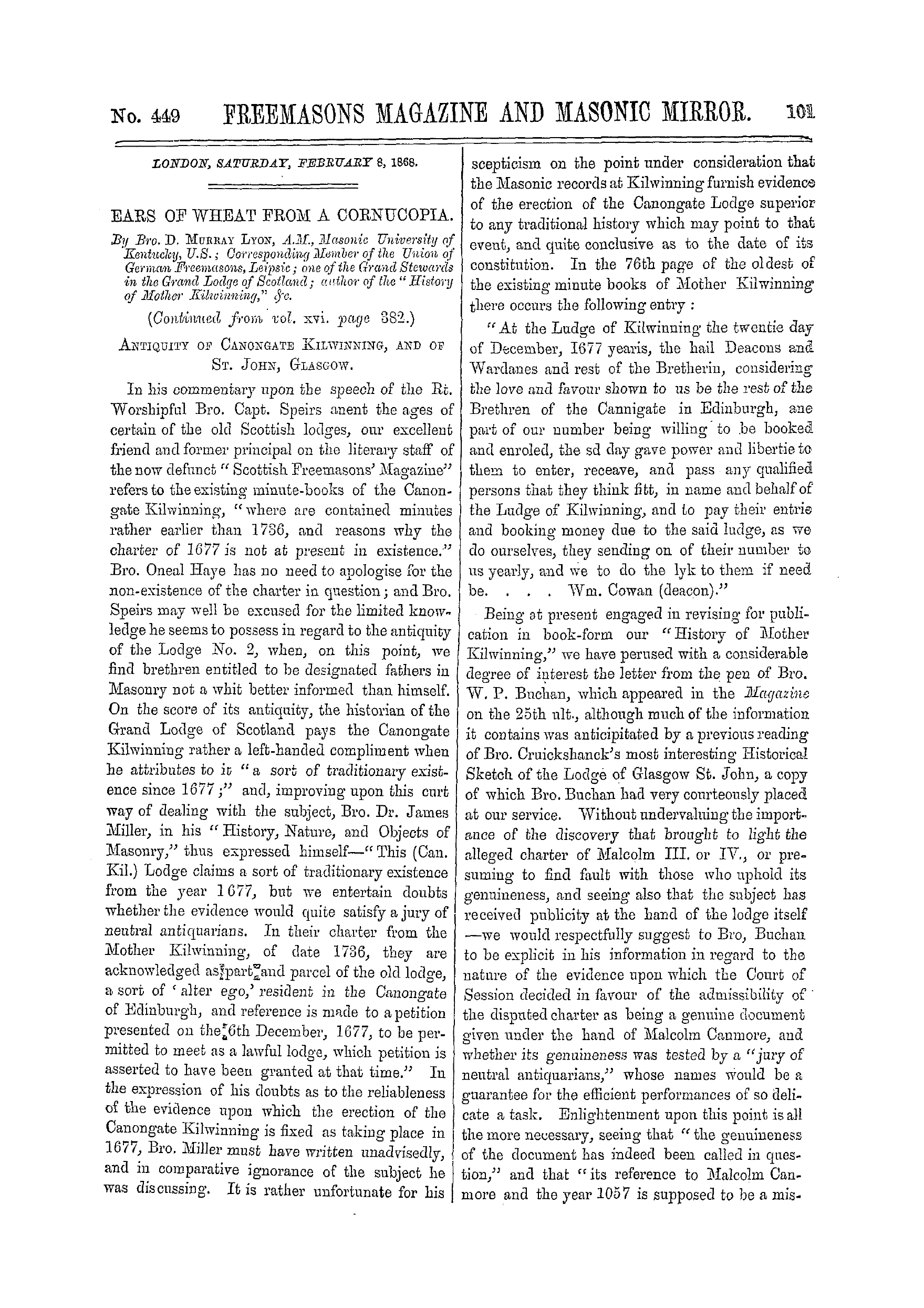 The Freemasons' Monthly Magazine