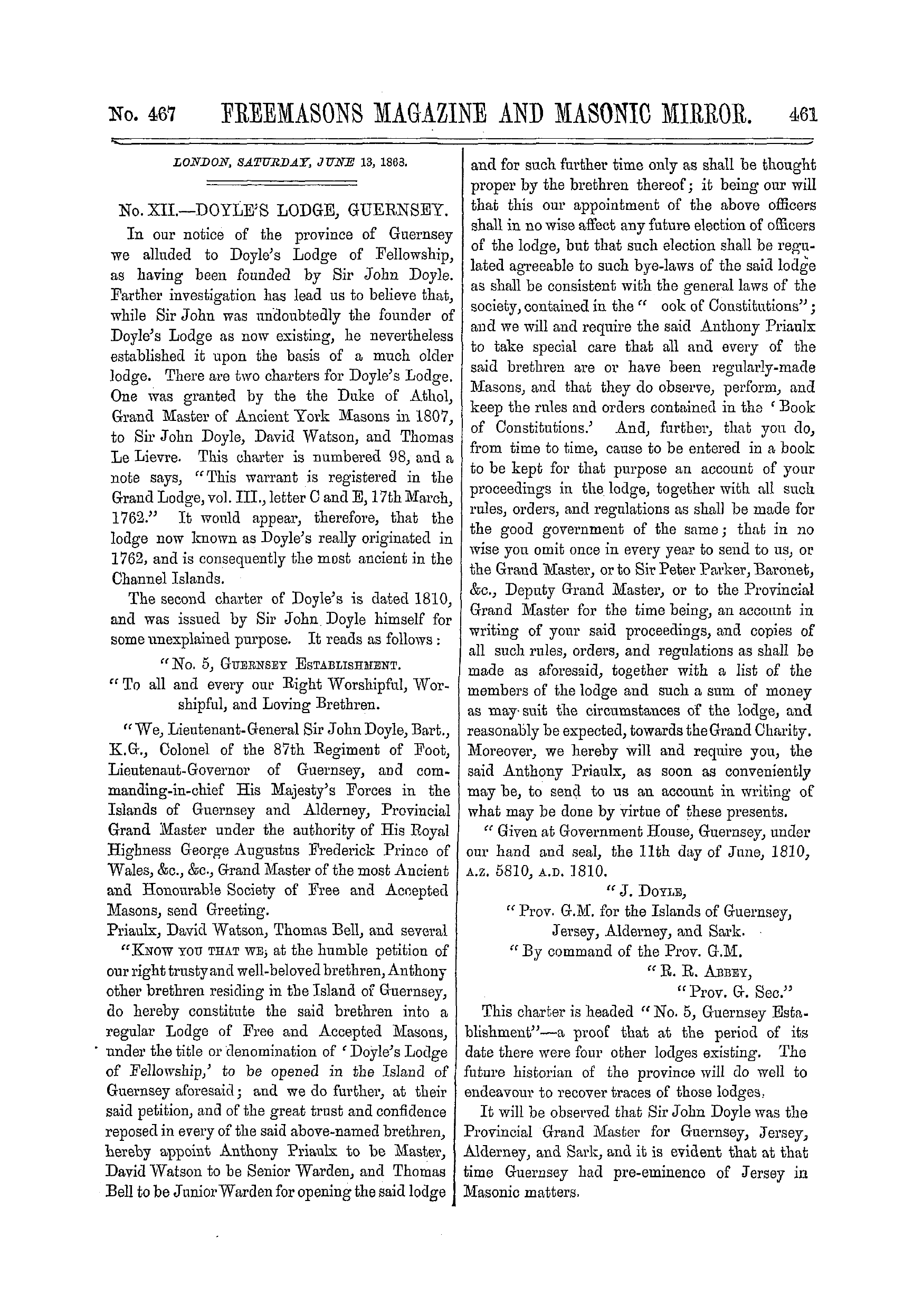 The Freemasons' Monthly Magazine
