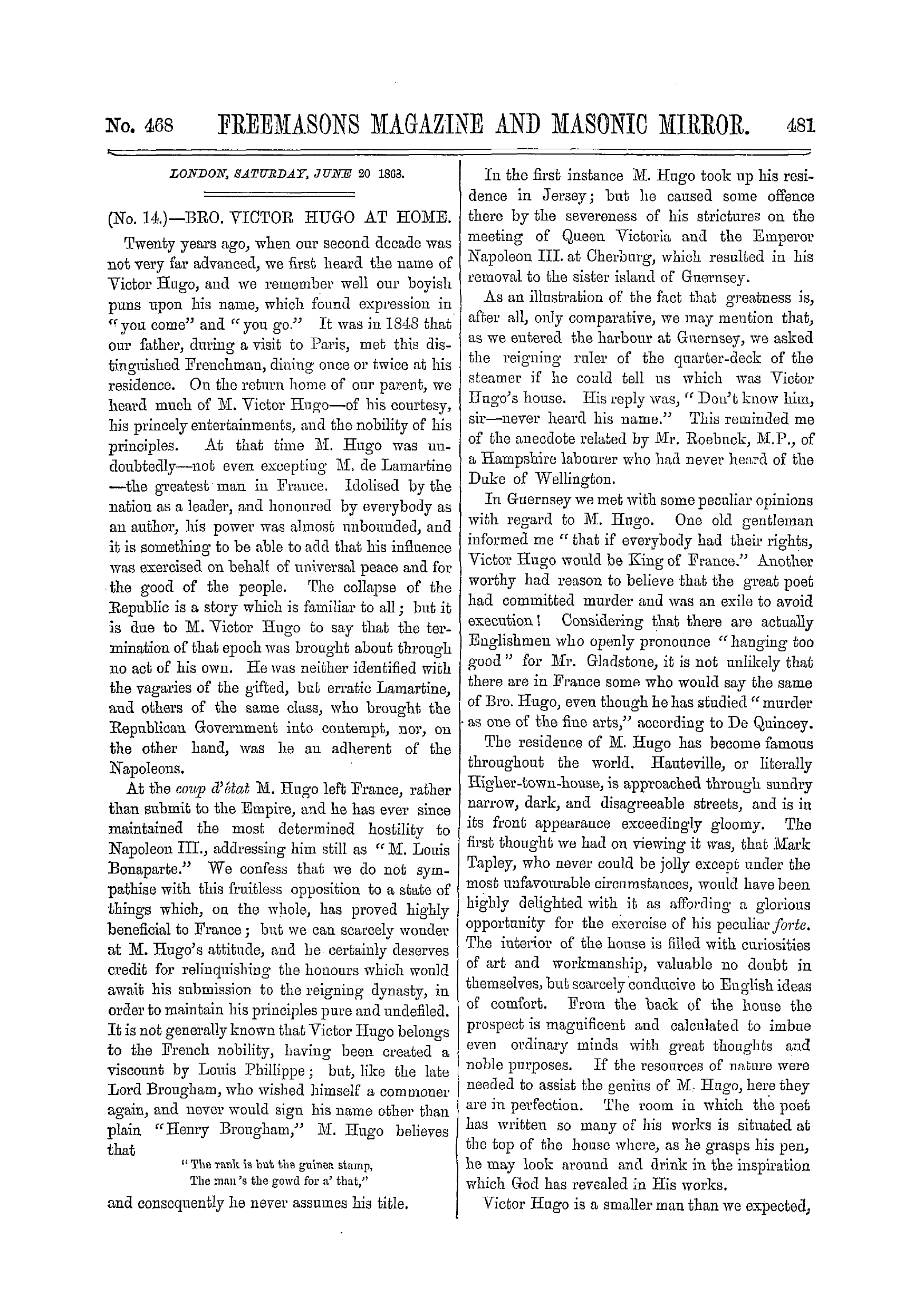 The Freemasons' Monthly Magazine