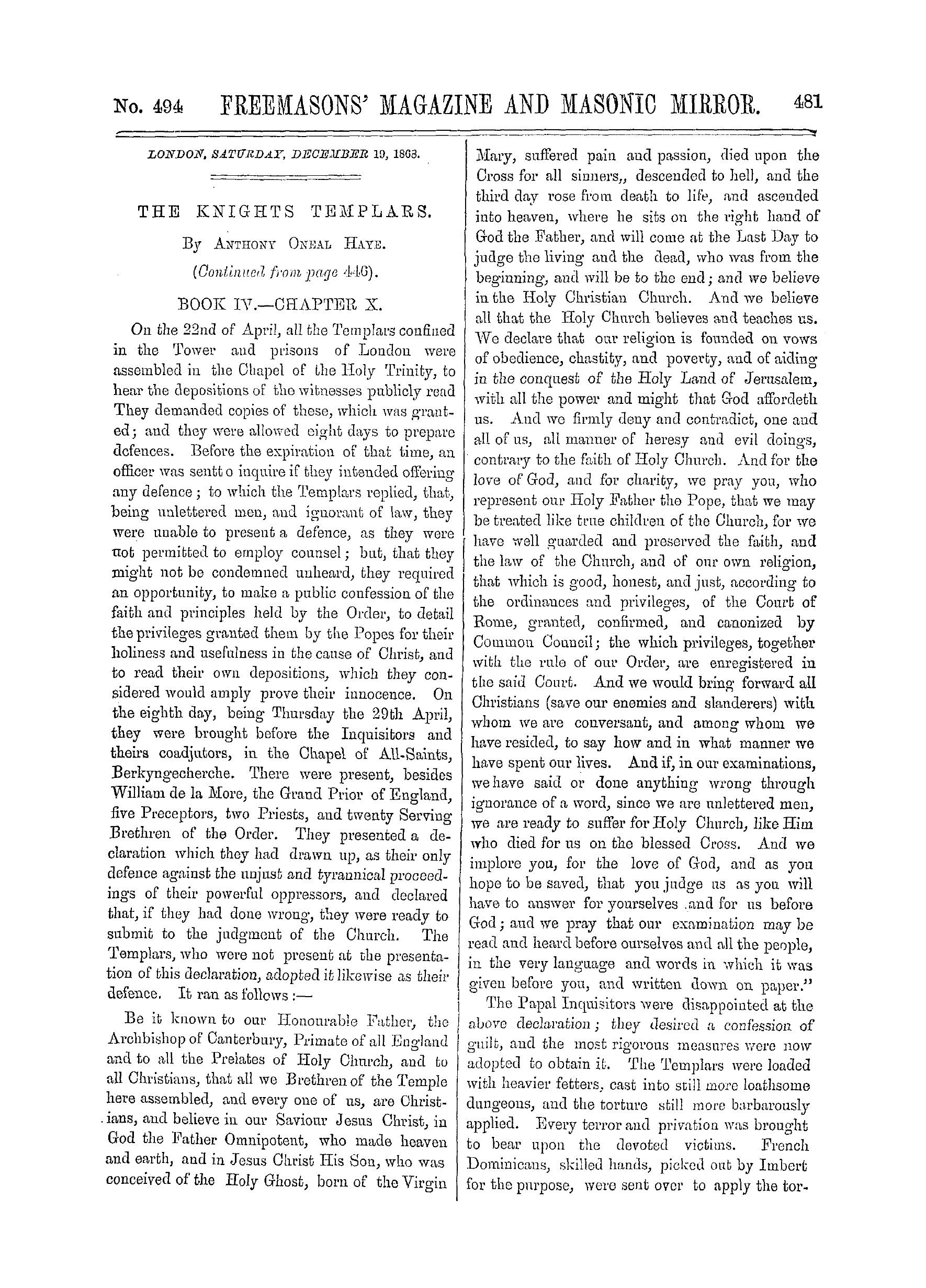 The Freemasons' Monthly Magazine