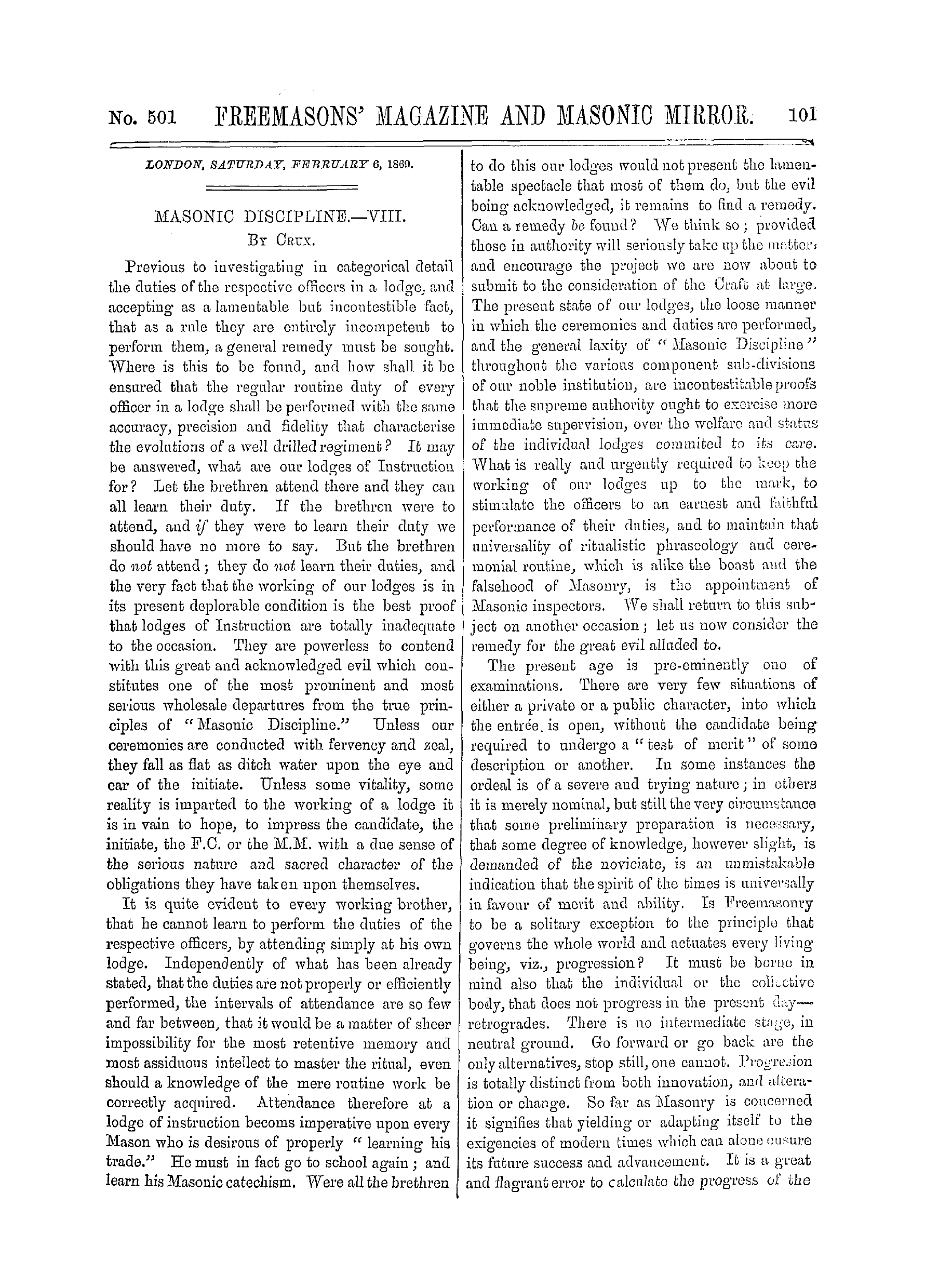 The Freemasons' Monthly Magazine