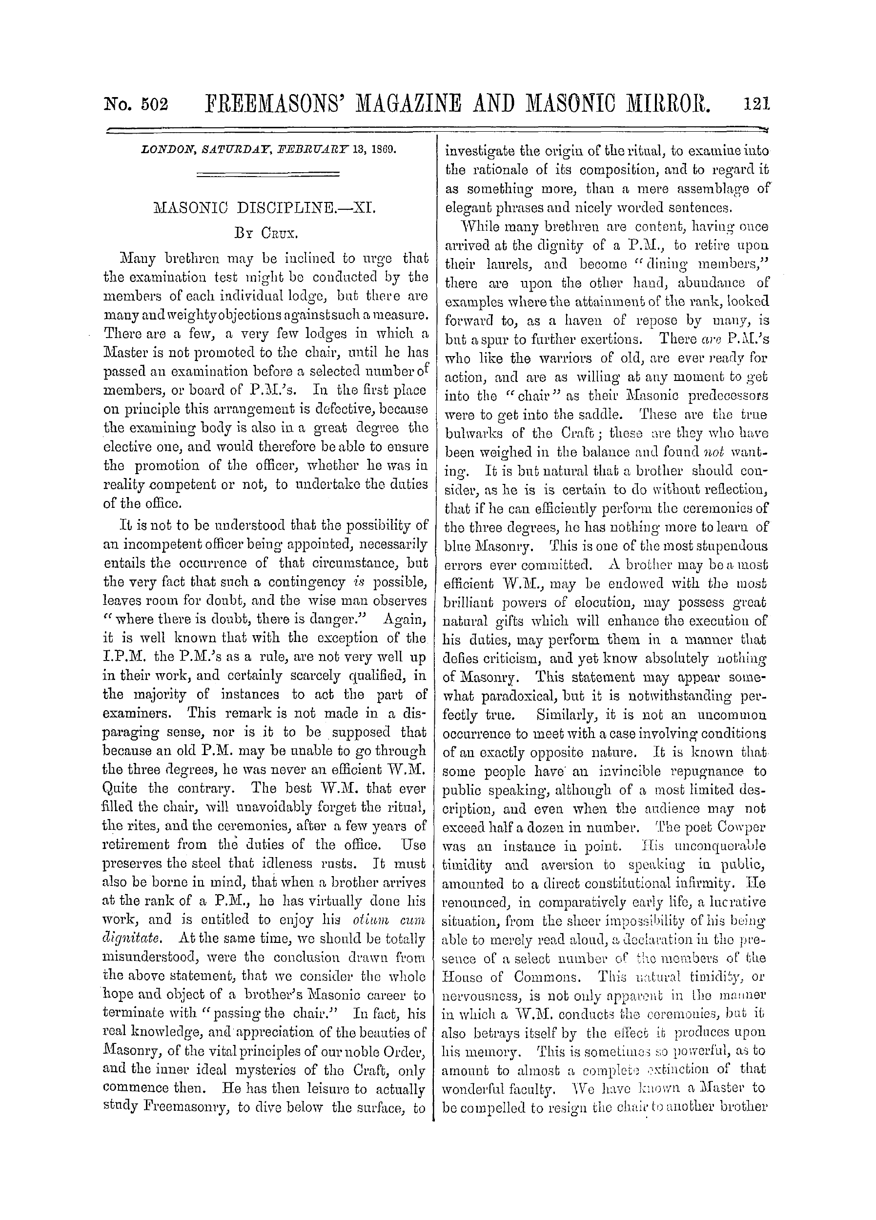 The Freemasons' Monthly Magazine