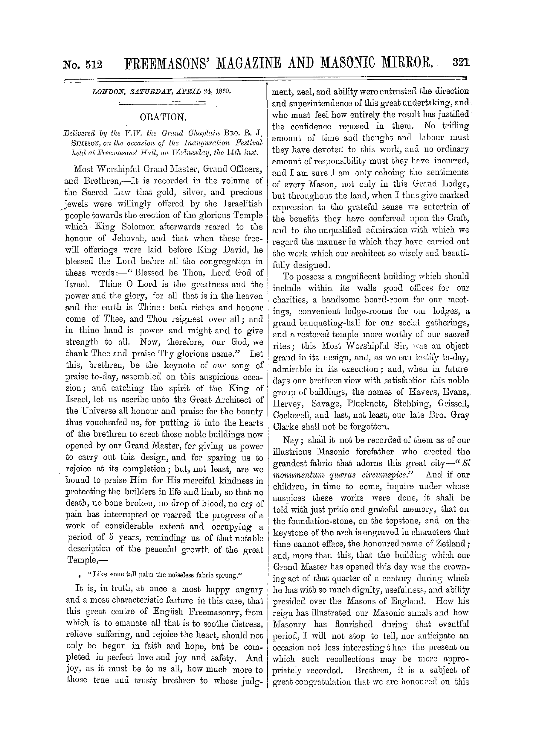 The Freemasons' Monthly Magazine