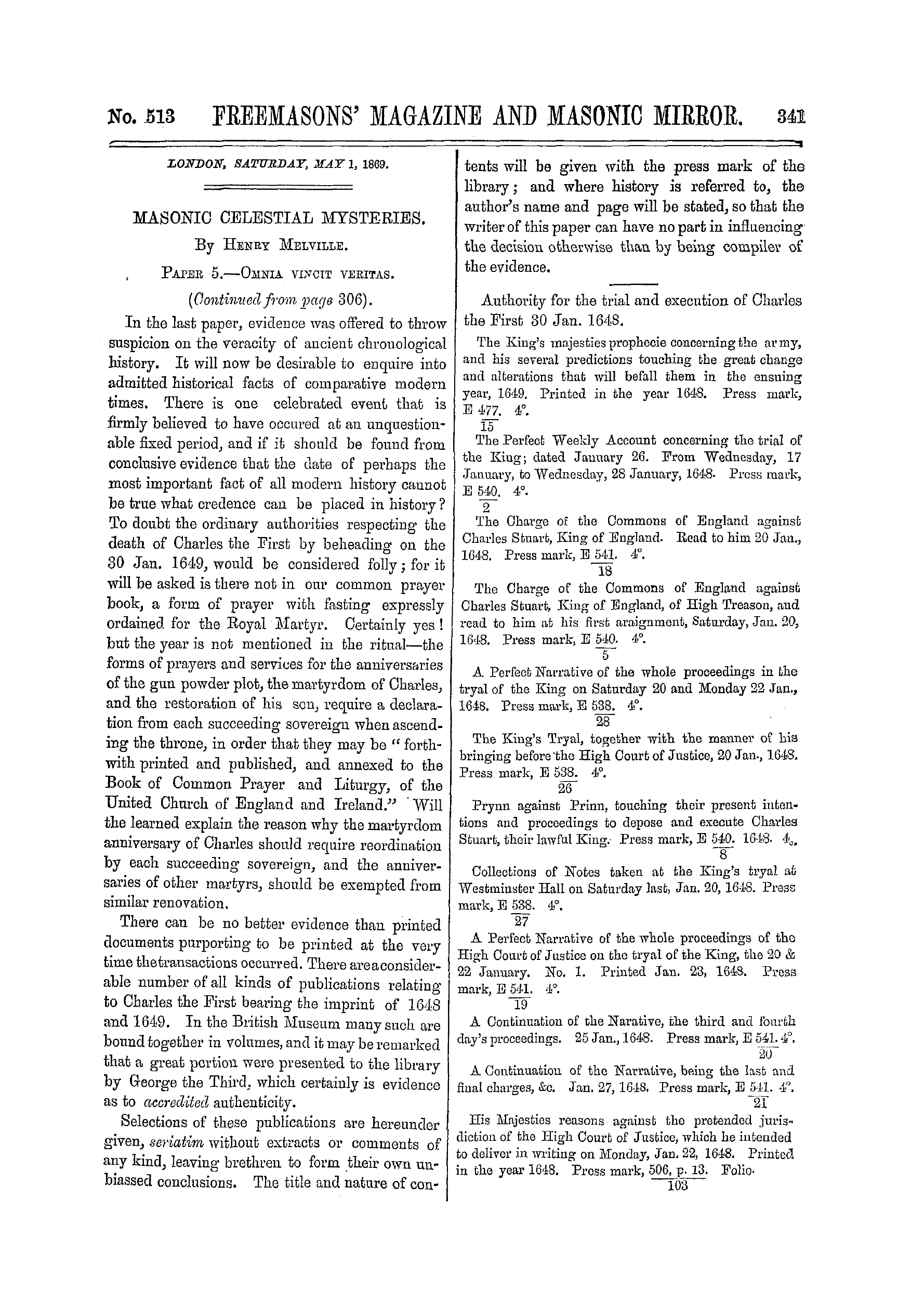The Freemasons' Monthly Magazine