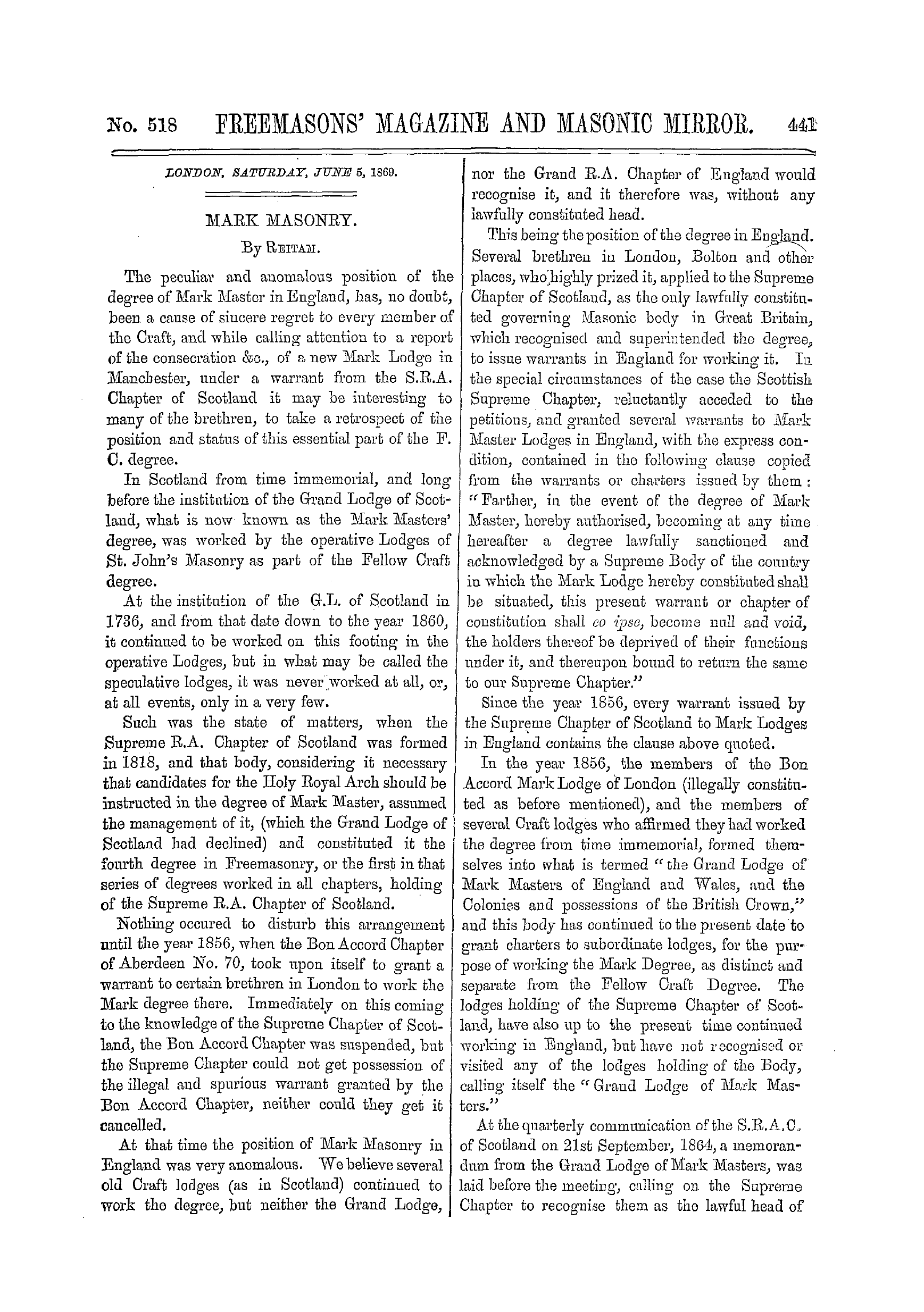 The Freemasons' Monthly Magazine