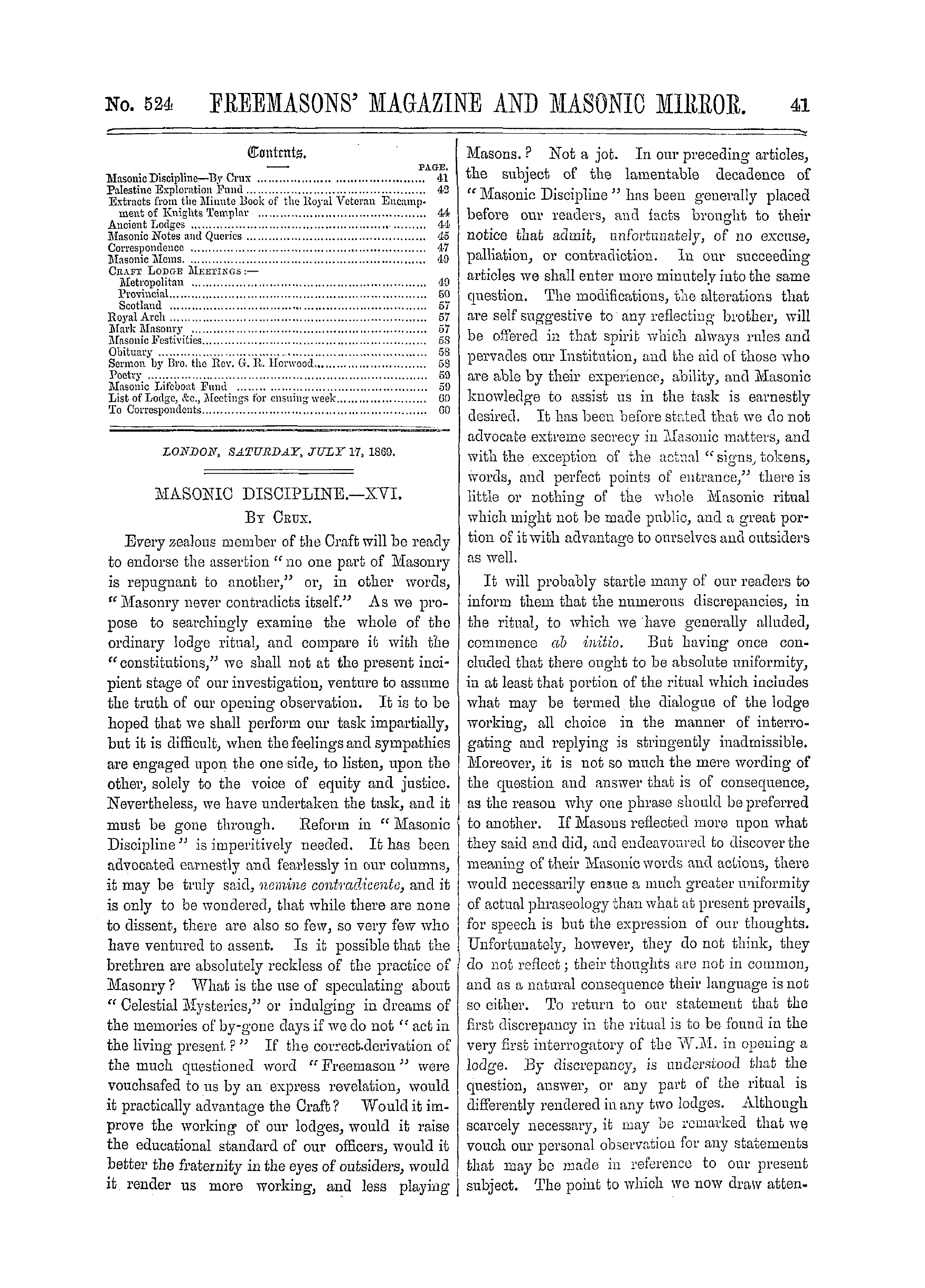 The Freemasons' Monthly Magazine