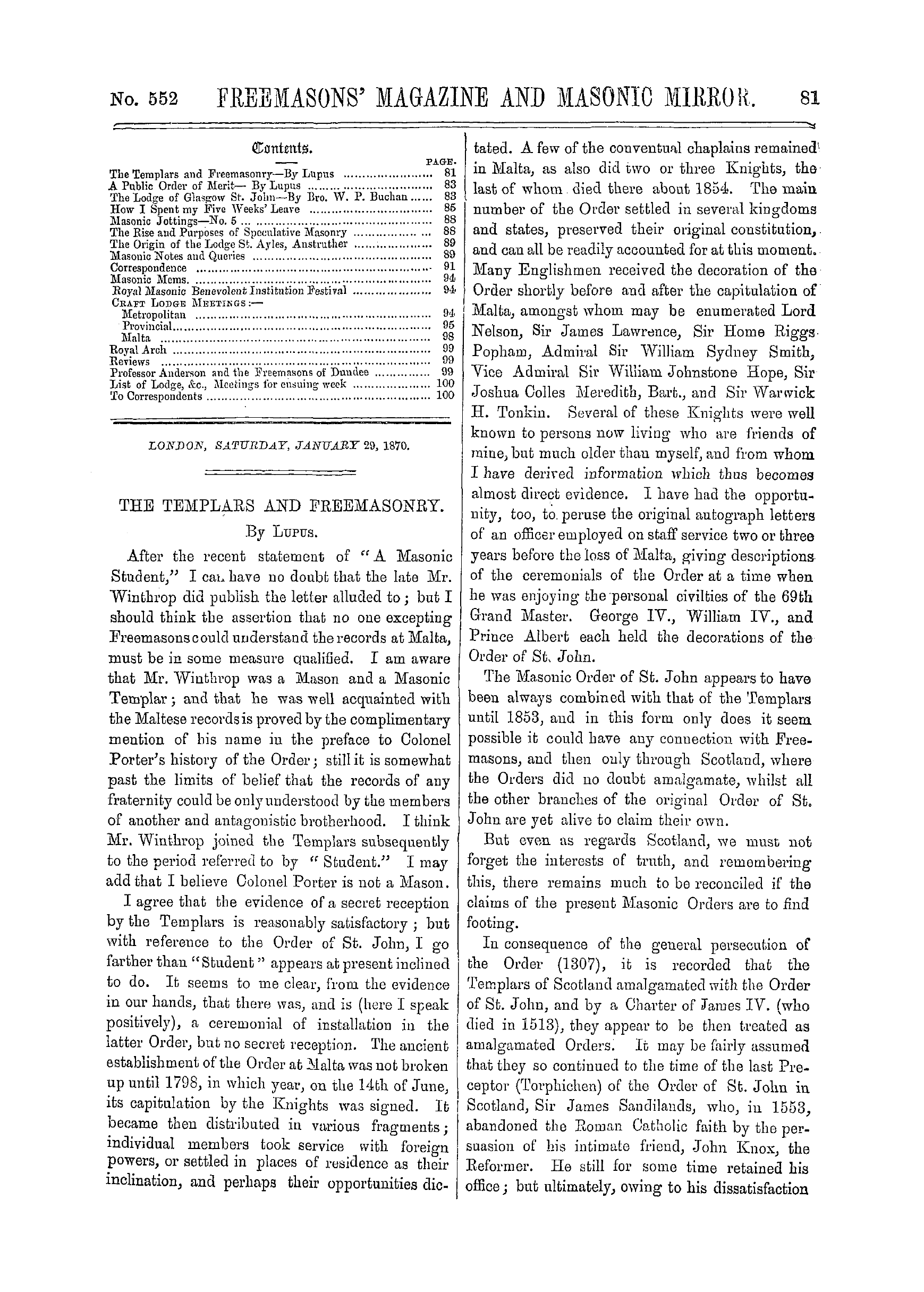 The Freemasons' Monthly Magazine