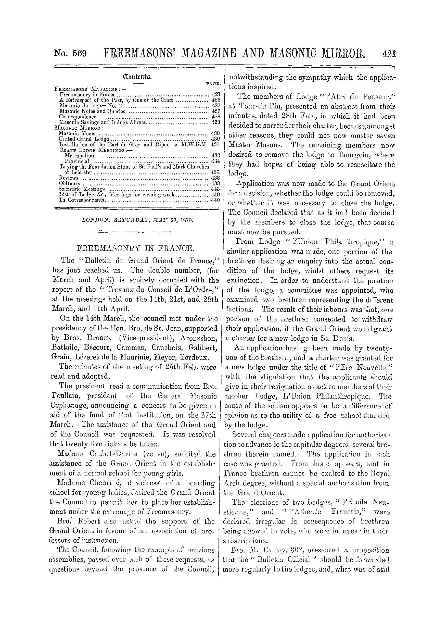 The Freemasons' Monthly Magazine