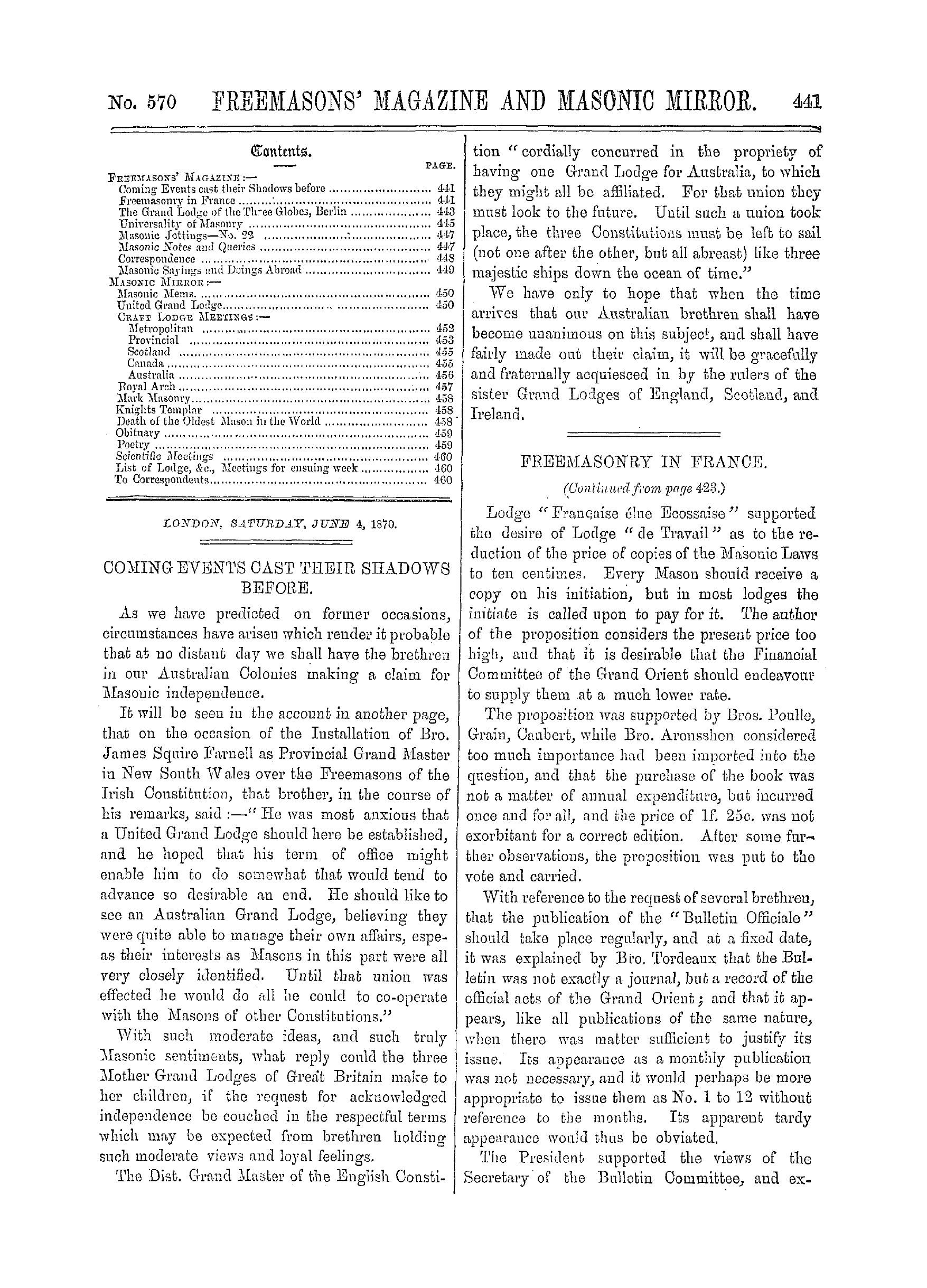 The Freemasons' Monthly Magazine