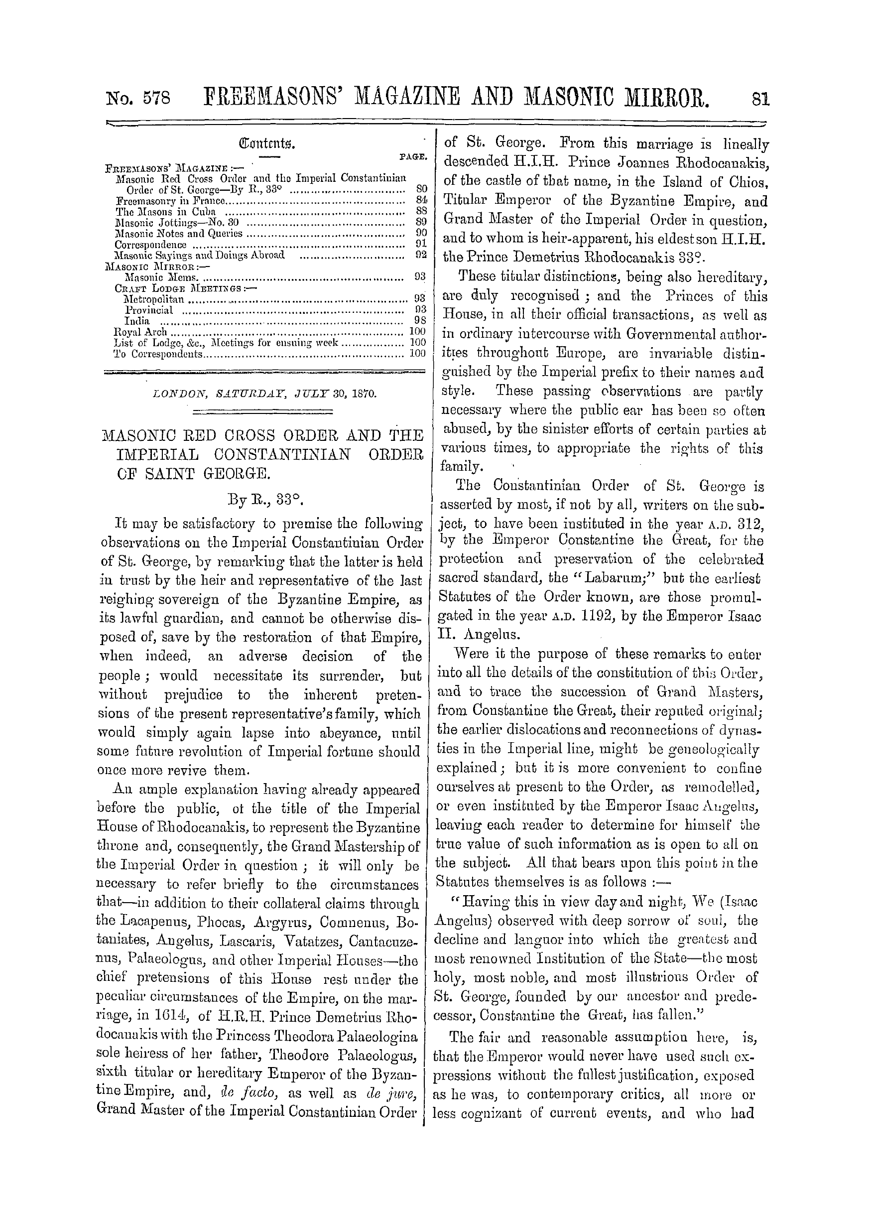 The Freemasons' Monthly Magazine