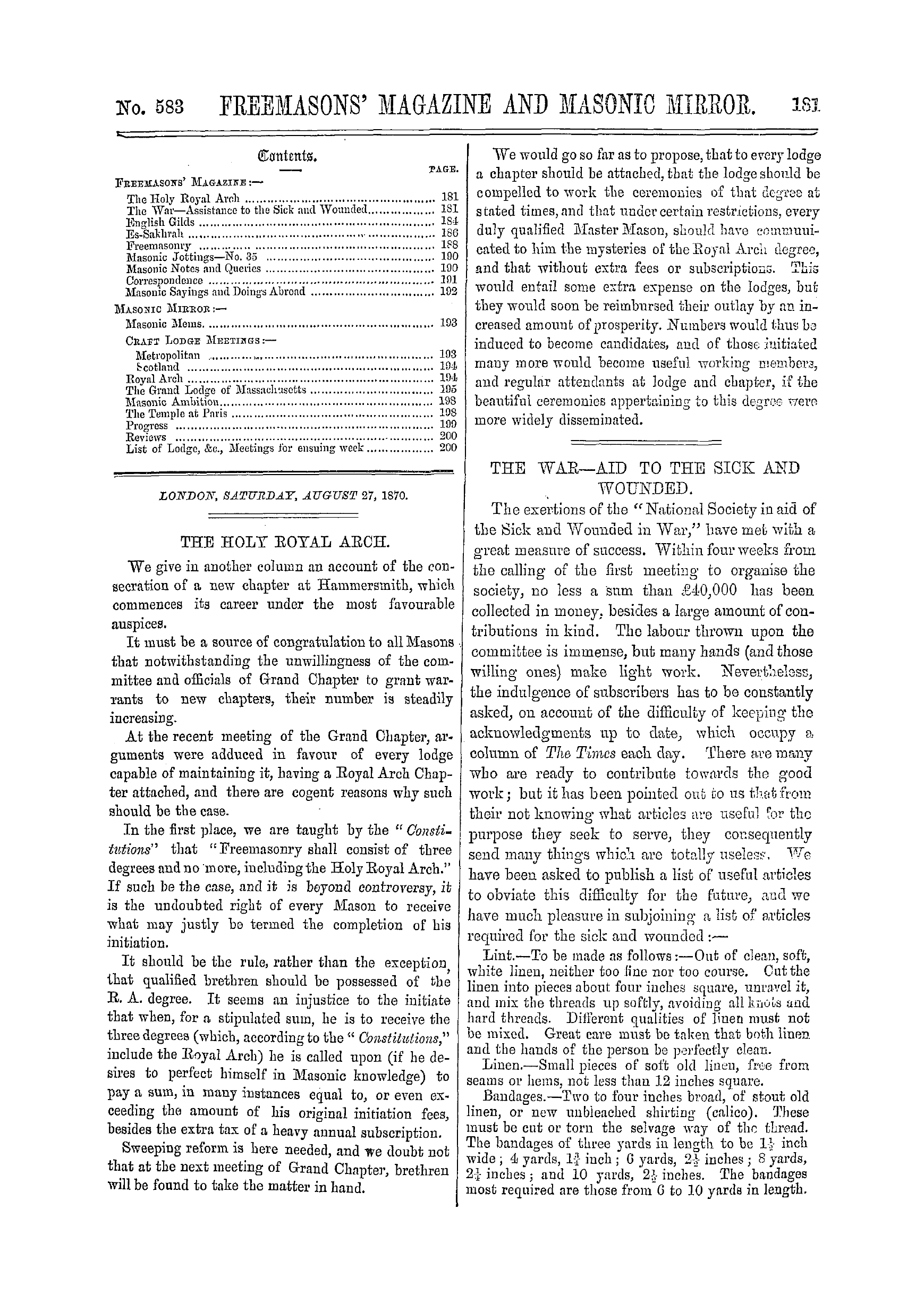 The Freemasons' Monthly Magazine