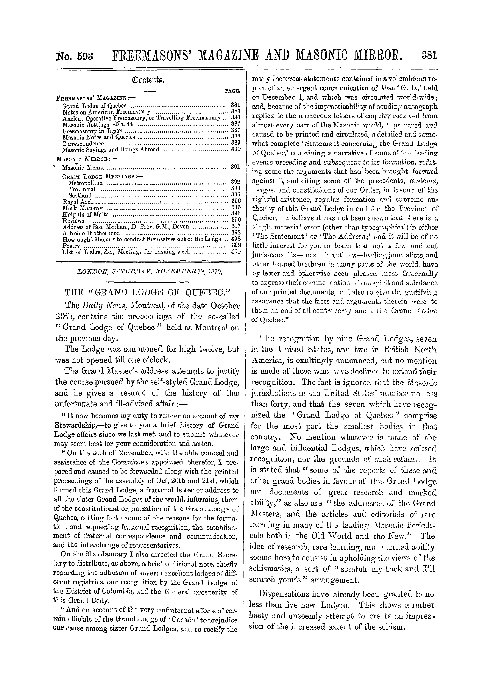The Freemasons' Monthly Magazine
