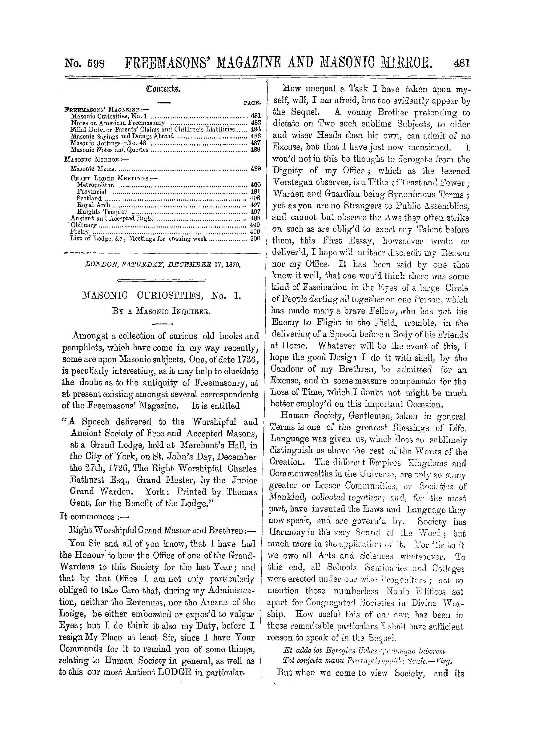 The Freemasons' Monthly Magazine