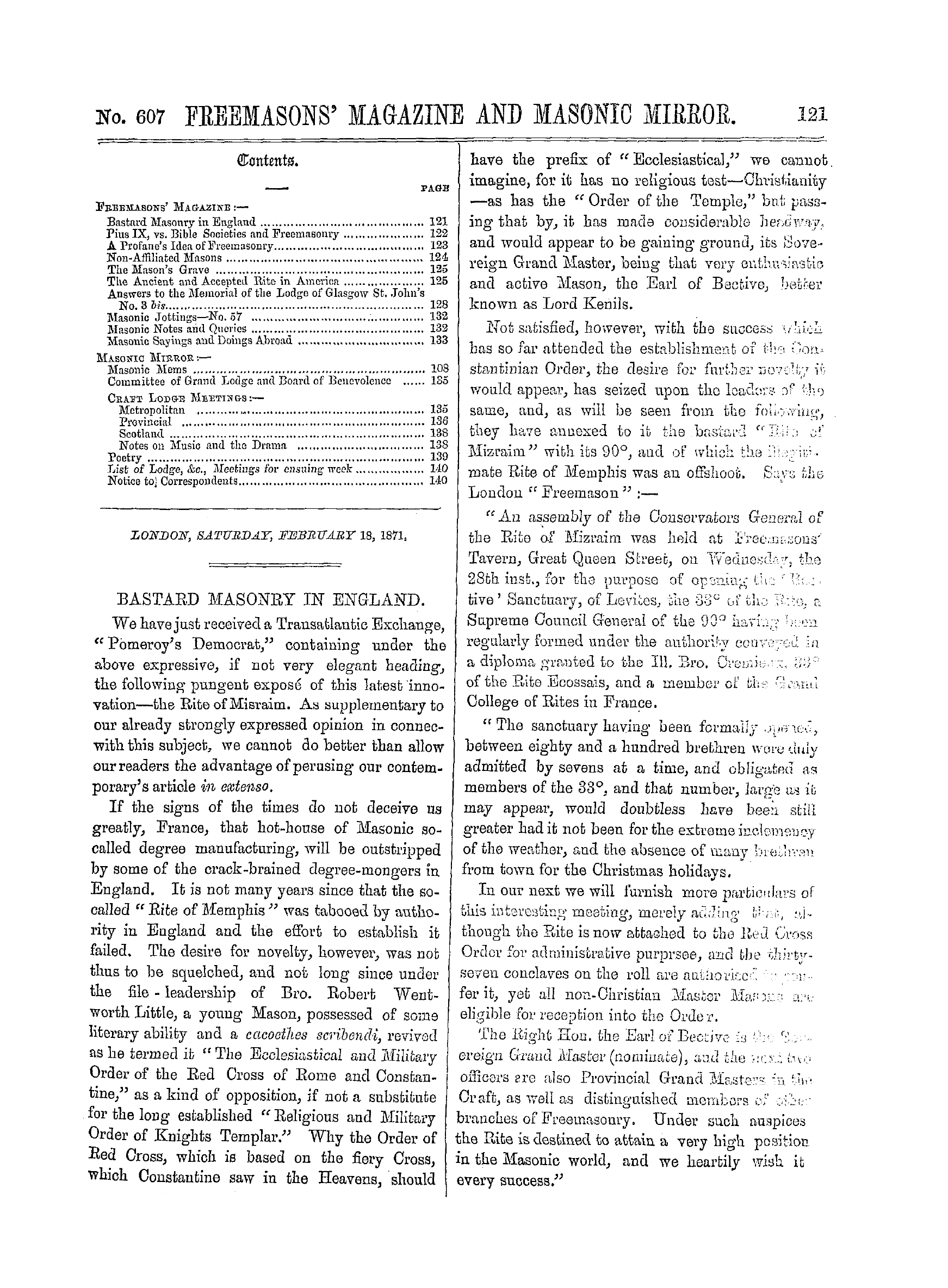 The Freemasons' Monthly Magazine
