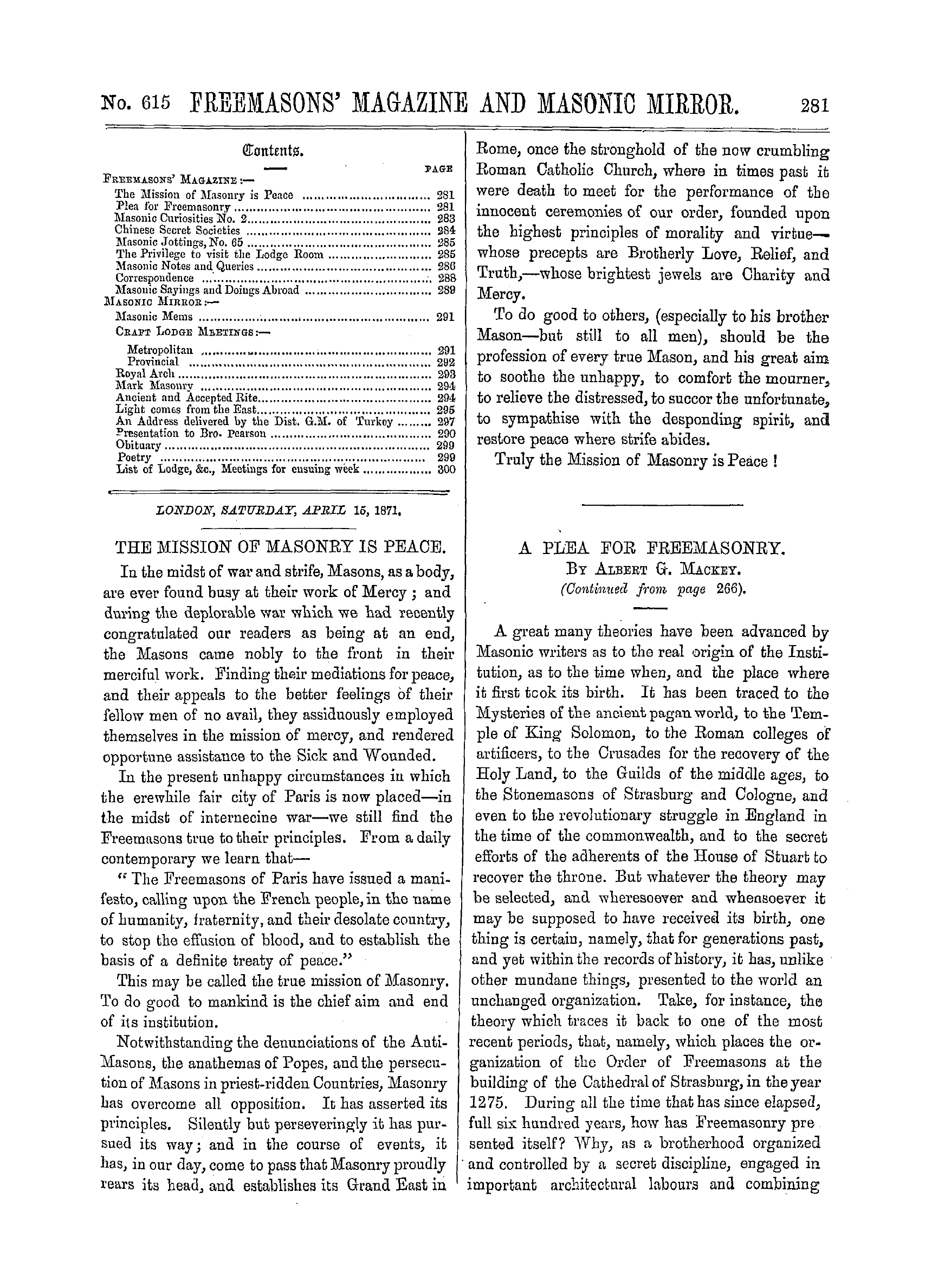 The Freemasons' Monthly Magazine