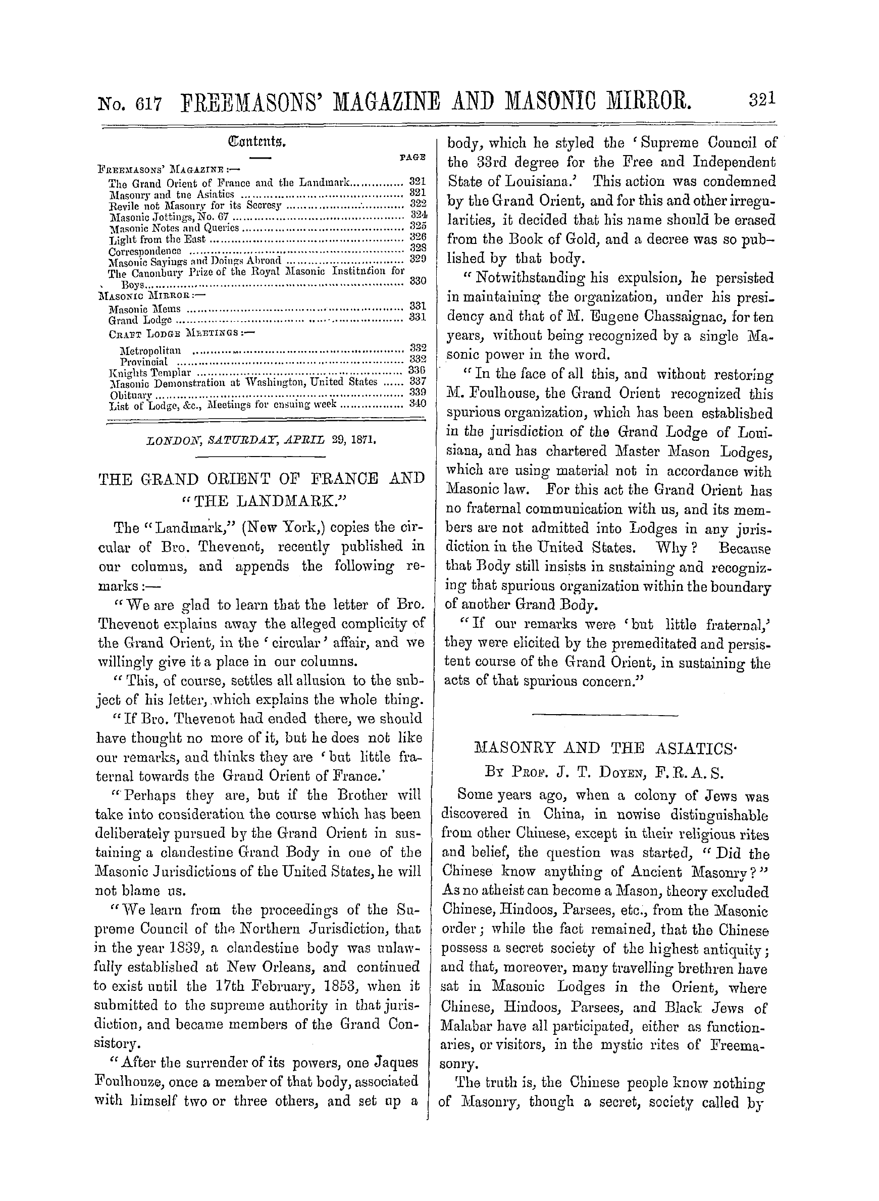 The Freemasons' Monthly Magazine