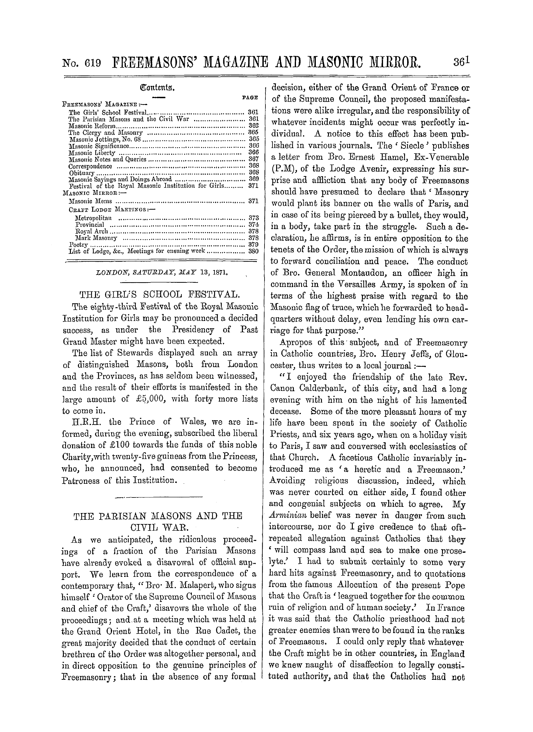 The Freemasons' Monthly Magazine