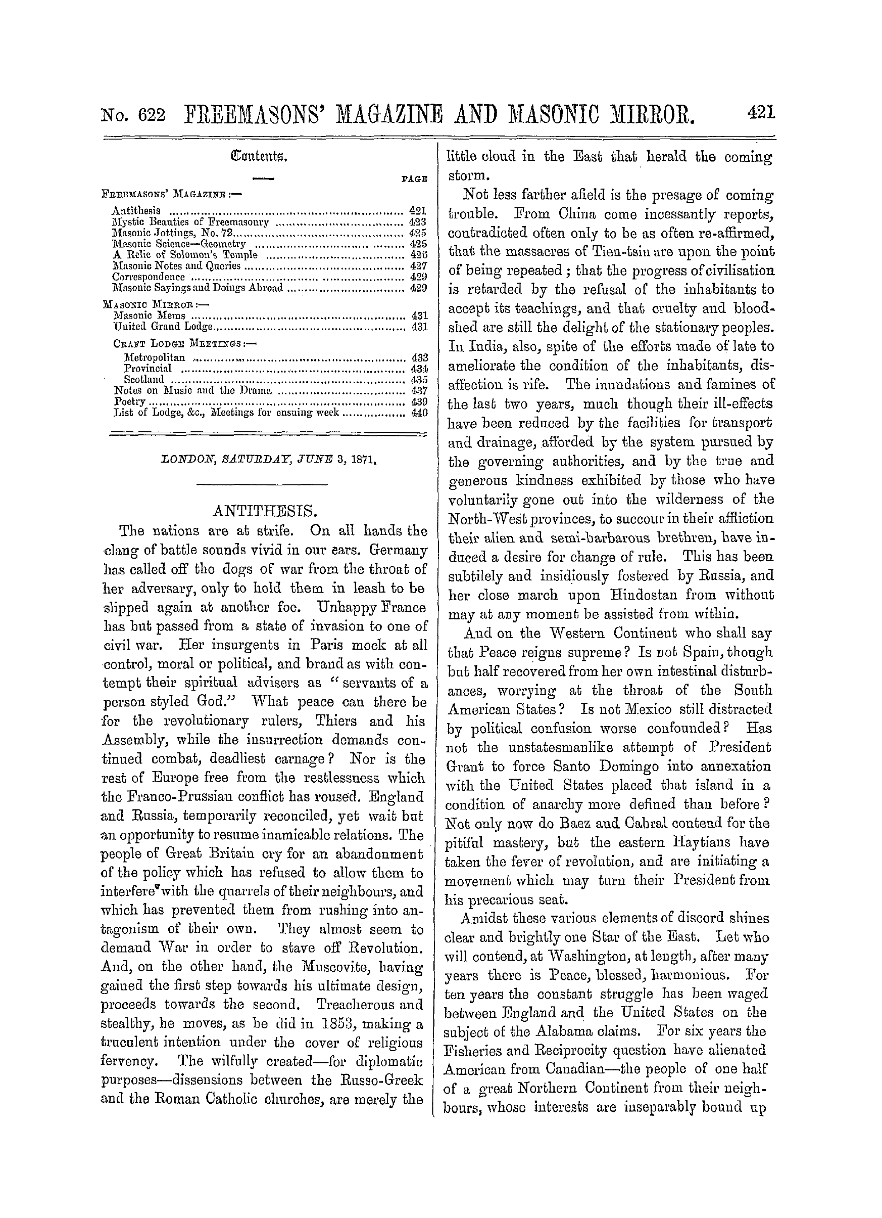 The Freemasons' Monthly Magazine