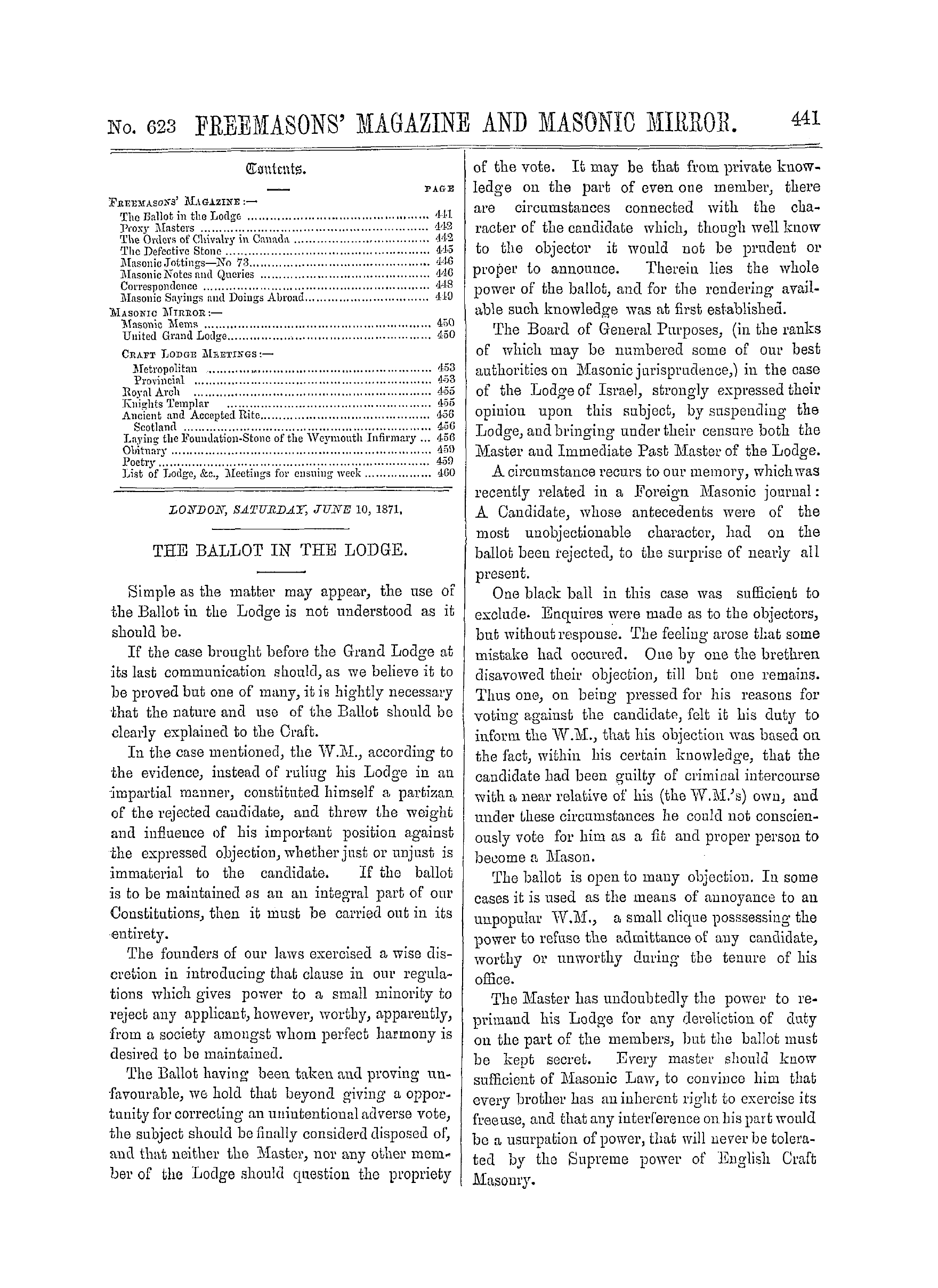 The Freemasons' Monthly Magazine