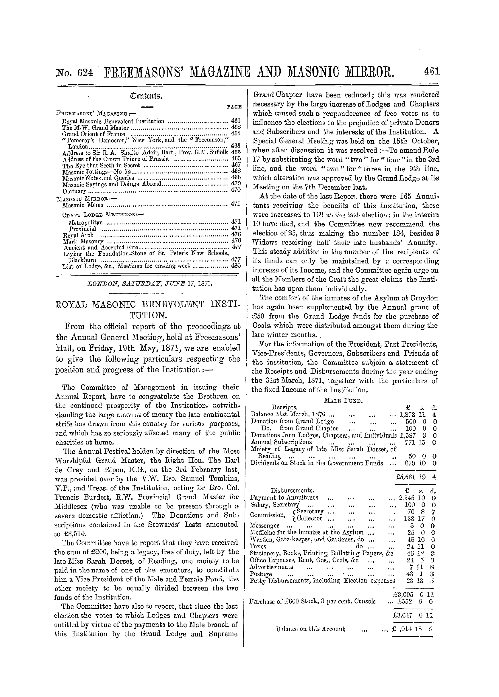 The Freemasons' Monthly Magazine