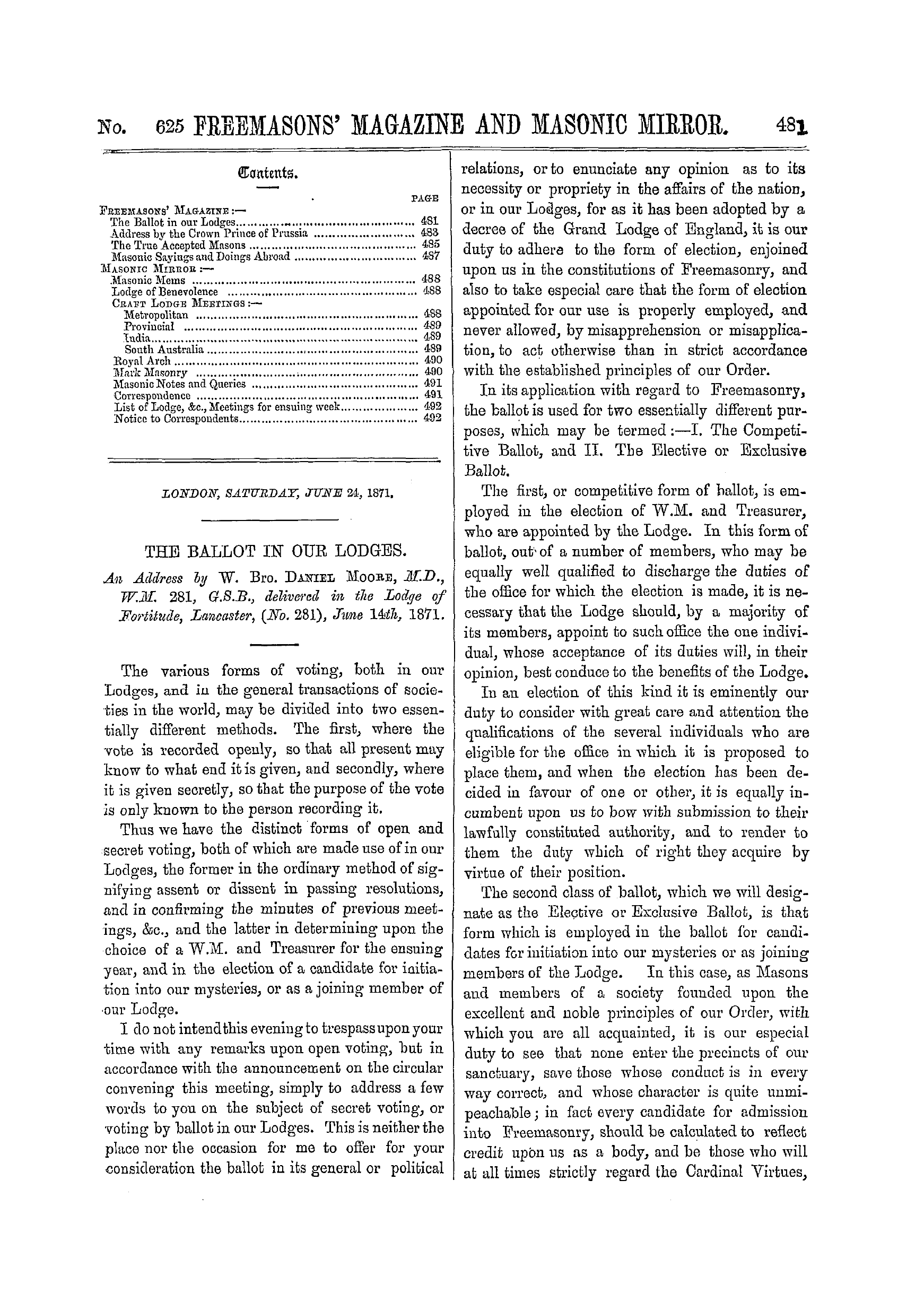 The Freemasons' Monthly Magazine