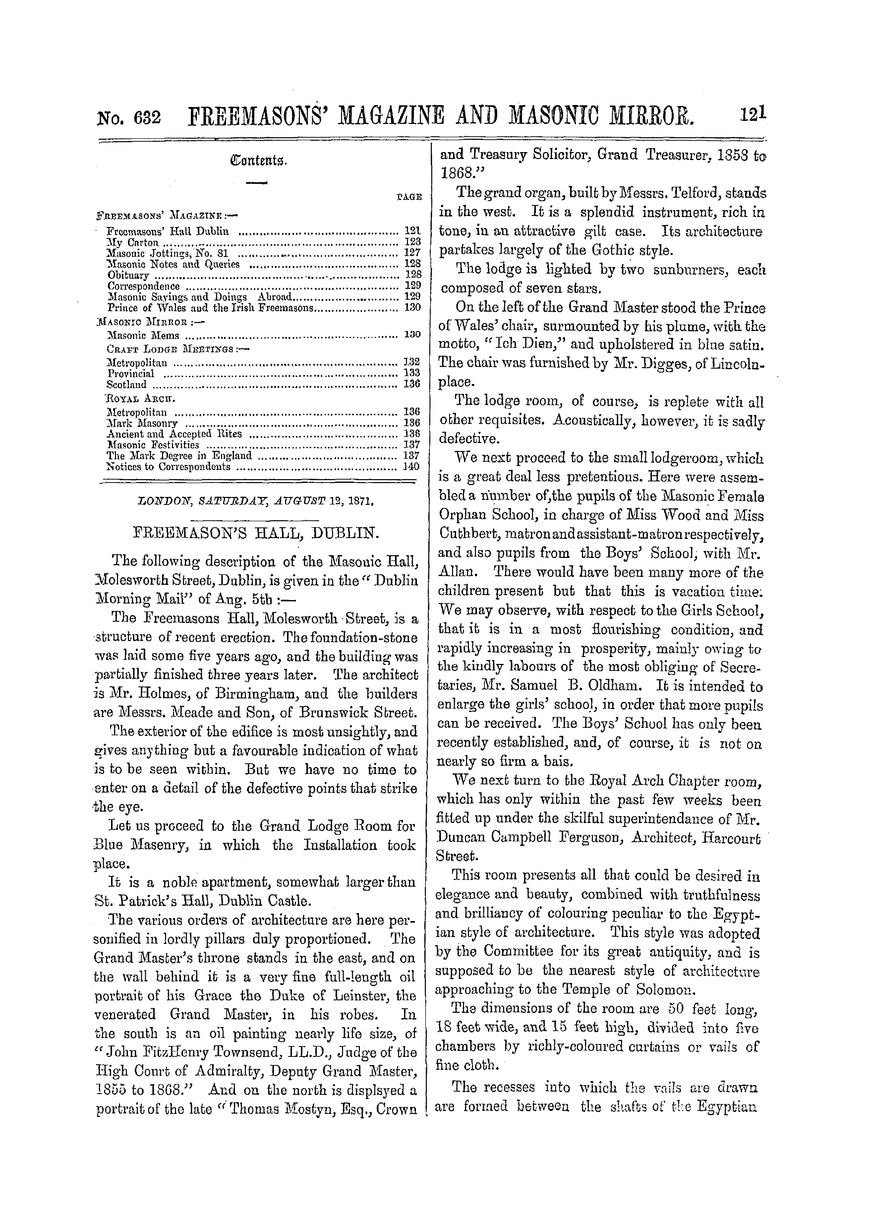 The Freemasons' Monthly Magazine