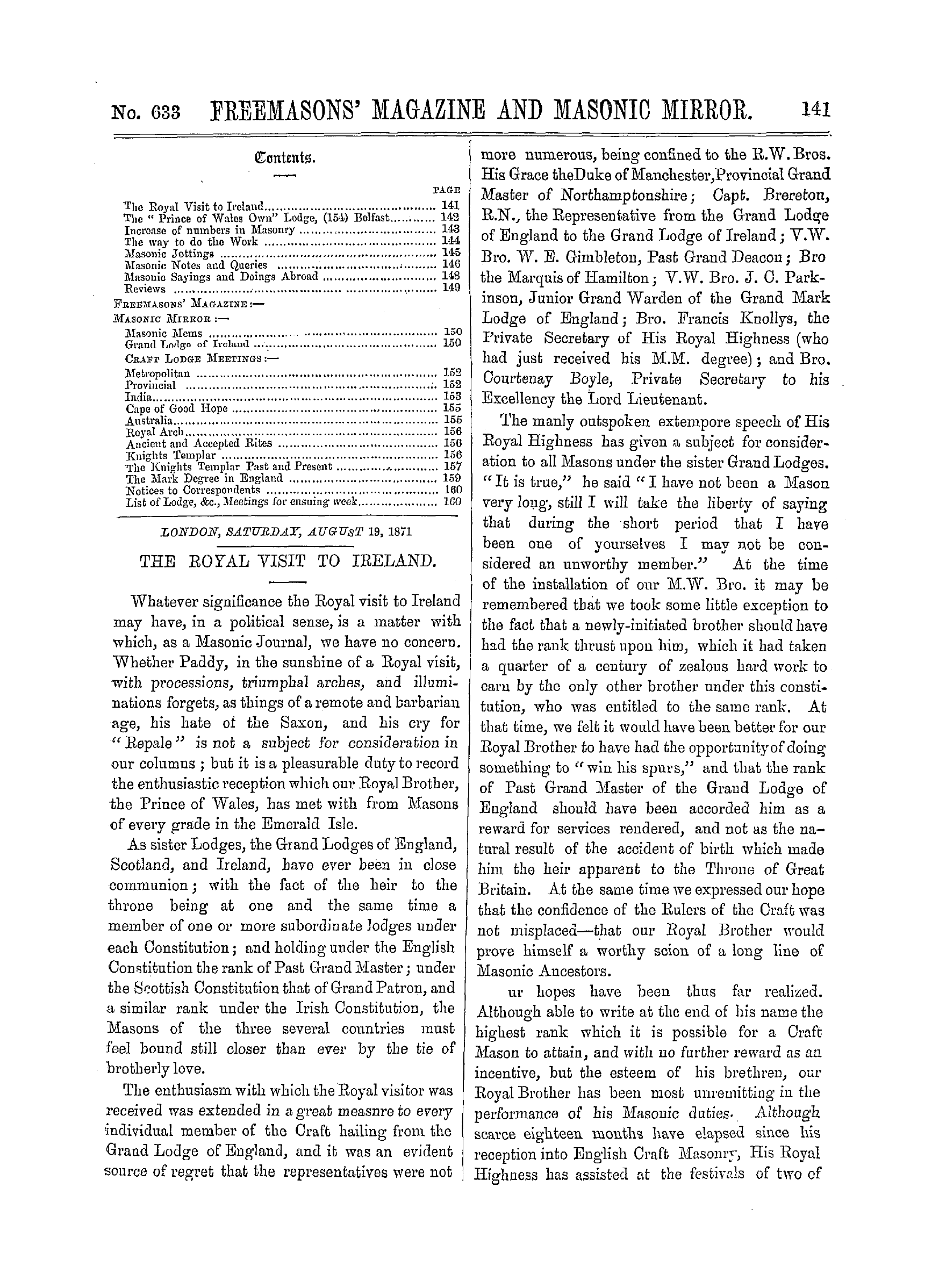 The Freemasons' Monthly Magazine